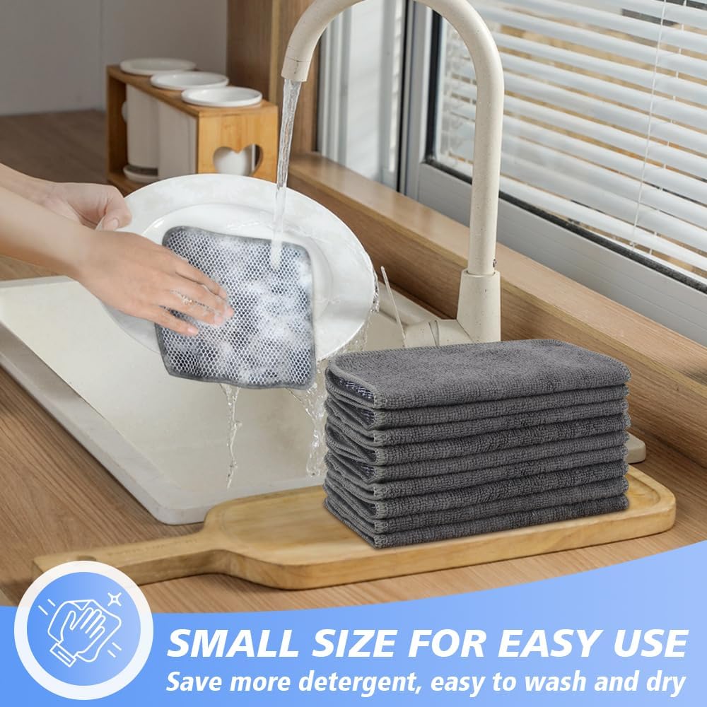 KinHwa Kitchen Washcloths for Dishes Absorbent Microfiber Dish Cloths Quick Dry Dish Rags with Poly Scour Scrub Side Ideal for Kitchen Cleaning (Gray, 7inchx7inch 9 Pack) - Image 4