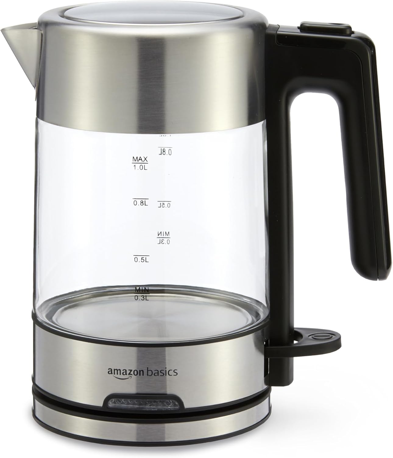 Amazon Basics Electric Kettle with Glass Carafe for Tea and Coffee, Fast Boiling, Auto Shut-Off, Boil-Dry Protection, Temperature Control, Removable Filter, 1 Liter, 1500W, BPA-Free