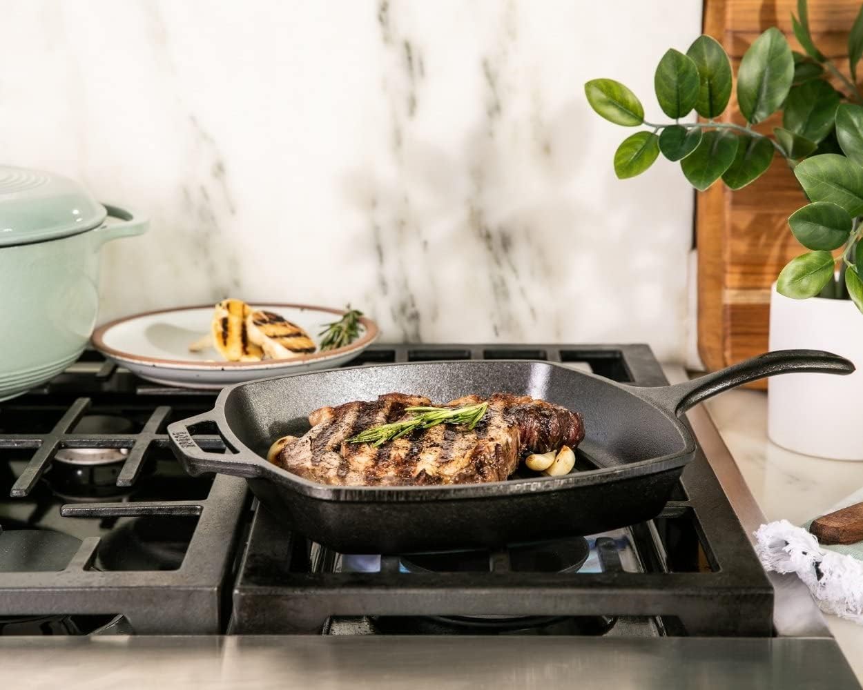 Lodge Square Cast Iron Grill Pan 10.5 Inches - Pre-Seasoned Square Skillet - Ridged Burger Grill Pan - Even Heat Distribution - PFAS-Free Non-Toxic Cookware | camping-cooking-utensils - Image 2