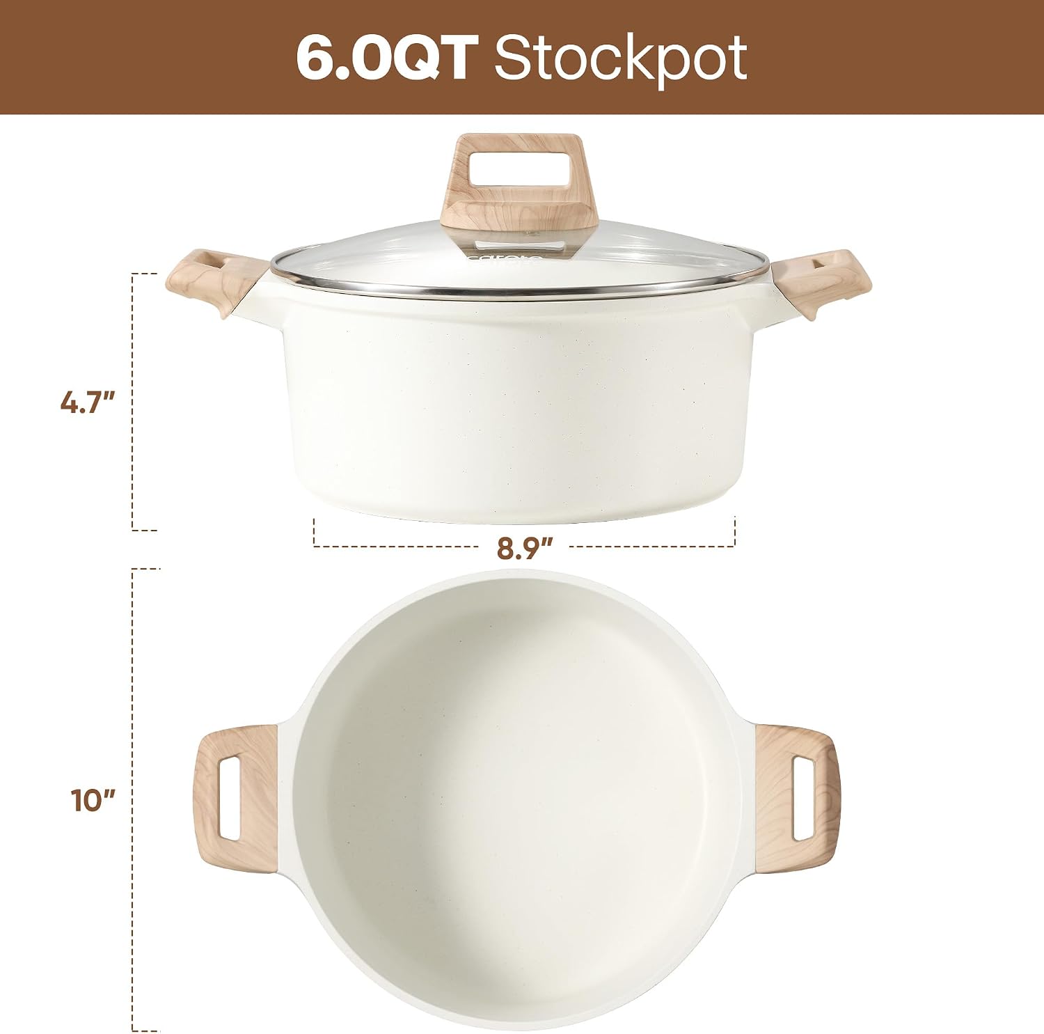 CAROTE 6 Qt Nonstick Stock Pot with Lid Soup Pot, 6 Quart Casserole with Lid, Easy to Clean Non Stick Cooking Pot Cookware PFOA Free, White Granite - Image 2