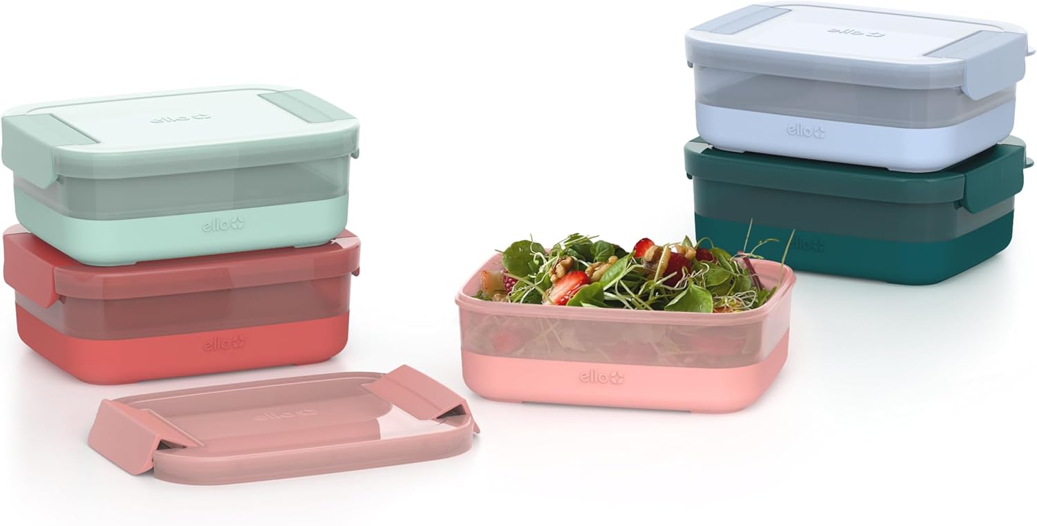 Ello Plastic Meal Prep Set BPA Free Plastic Food Storage Container with Silicone Boot and Airtight Lids, Dishwasher, Microwave, and Freezer Safe. - Image 4