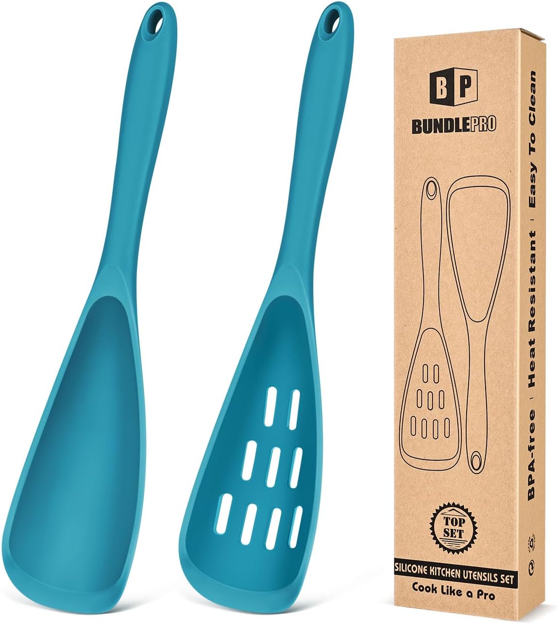 Pack of 2 Cooking Spoons for Non Stick Cookware, Multifunction Spatula Spoon BPA-Free, One-Piece Design, Suitable for Scooping, Scraping, Serving and Mixing(BLUE)