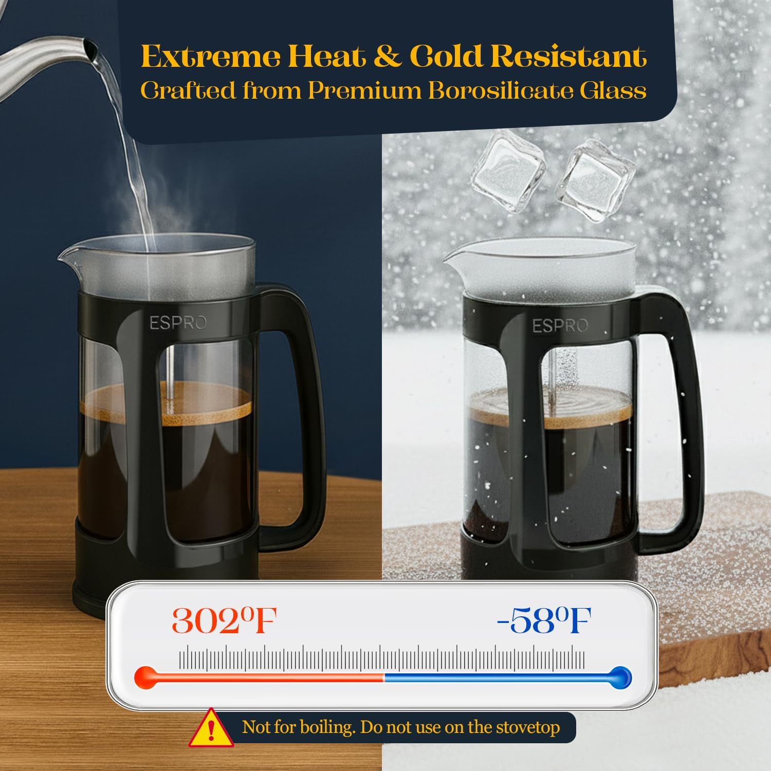 ESPRO Light P3 French Press Coffee Maker – Patented Double Micro-Filter for Grit-Free Brew, Heat Resistant thicker Borosilicate Glass Coffee press – (Black, 32 oz) - Image 6