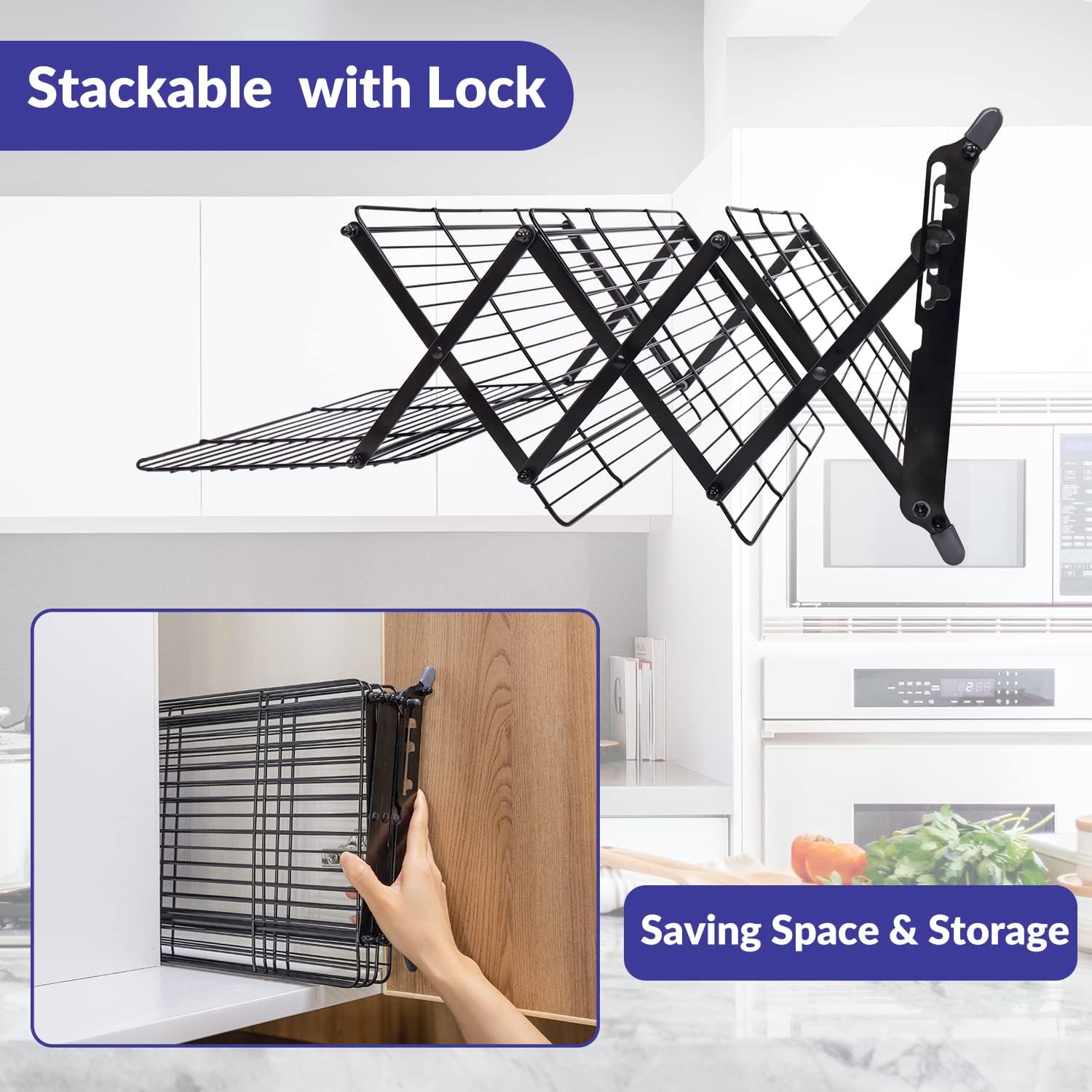 Geesta 2/3/4-Tier Upgraded Collapsible Cooling Rack with Adjustable 3 Setting Design Stackable Roasting Cooking Drying Wire Cooling Rack for Cookies Baking Gifts for Women - Image 5