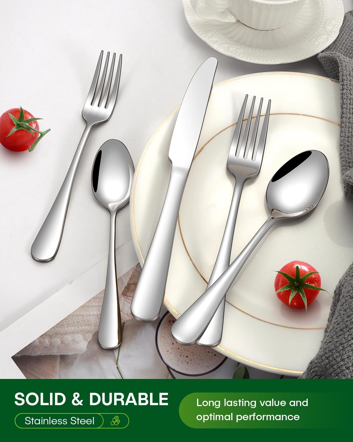PHILIPALA 20 Piece Silverware Set, Stainless Steel Flatware Set for 4 Food Grade Novelty Flatware Cutlery Utensil Set Include Knife Fork Spoon Mirror Polished Dishwasher Safe - Image 7