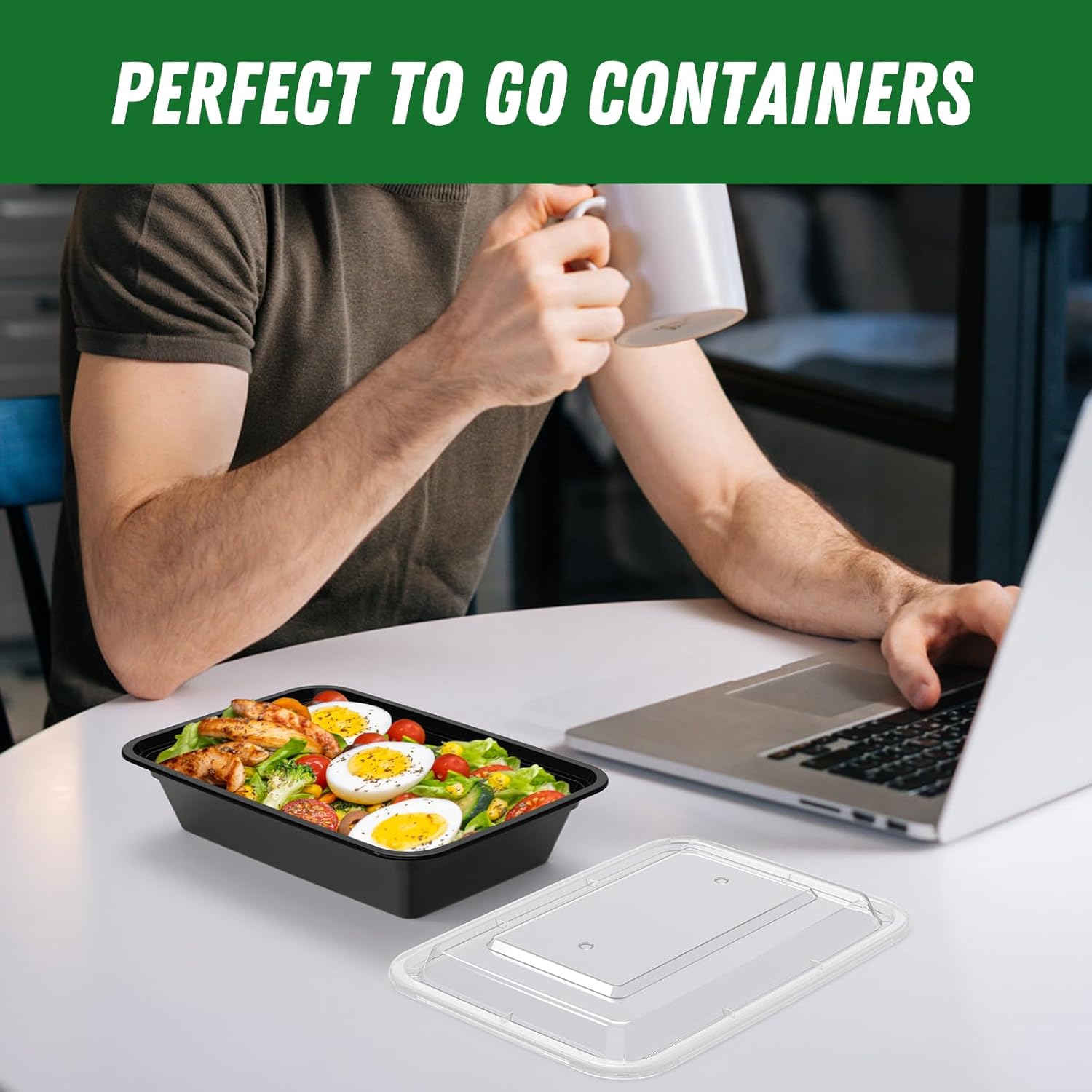 Dealusy 50 Pack (100-Piece) 32 oz Meal Prep Containers Reusable with Lids, Sturdy Leakproof & Food Safe, Microwave, Freezer, Dishwasher Safe Prep Containers, To Go Take Out Plastic Food Storage - Image 7