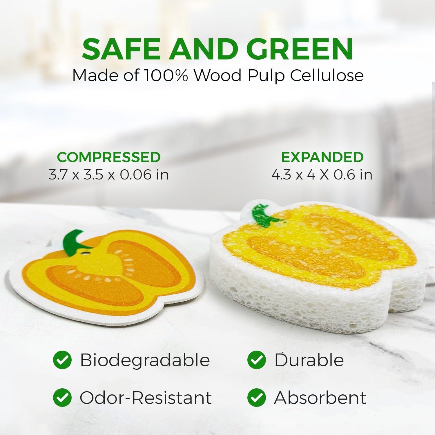 AIRNEX Biodegradable Cellulose Compressed Sponges Bulk - Vegetable Shaped Kitchen Pack of 8 - Eco Friendly, Odor Free, Natural, Pop Up Compostable Scrubbers for Washing Dishes - Image 3