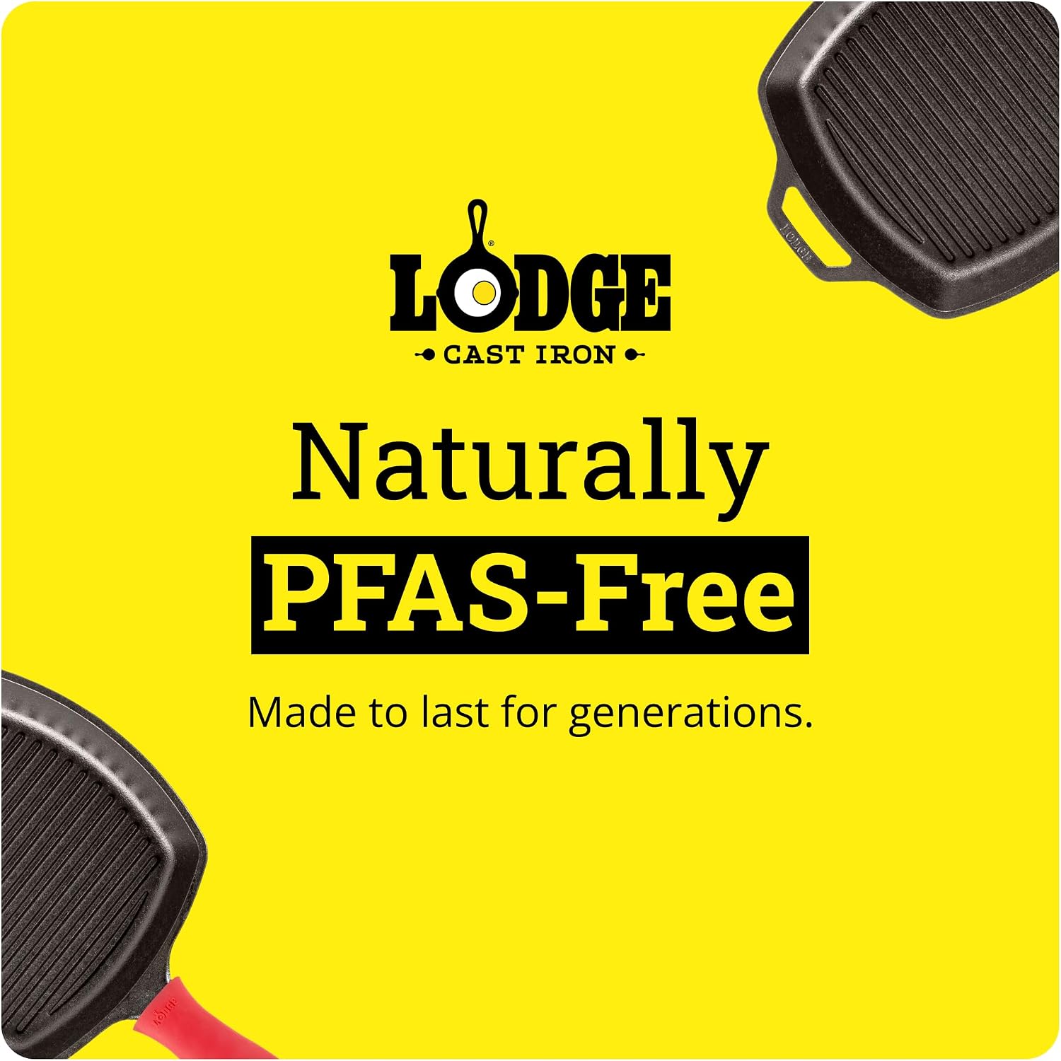 Lodge Square Cast Iron Grill Pan 10.5 Inches - Pre-Seasoned Square Skillet - Ridged Burger Grill Pan - Even Heat Distribution - PFAS-Free Non-Toxic Cookware | camping-cooking-utensils - Image 10