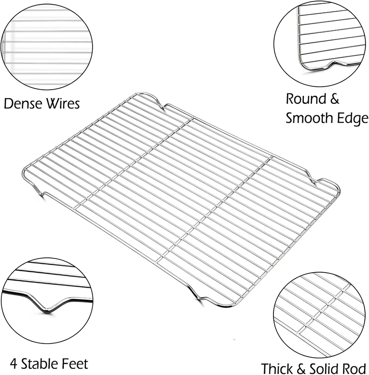 P&P CHEF Cooling Baking Rack Pack of 2, 16.6" x 11.5", Stainless Steel Cooling Racks for Cooking Baking Roasting Grilling Drying, Dense Wires & Smooth Edge, Easy to Clean, Silver - Image 3