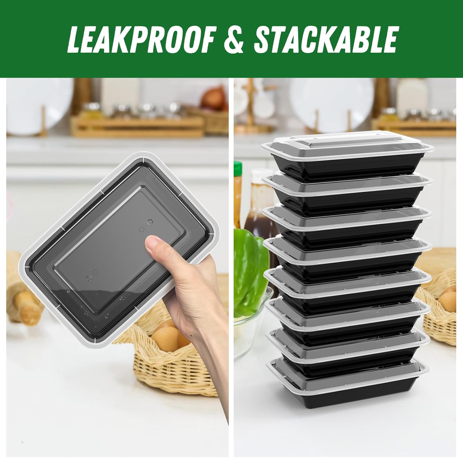 Dealusy 50 Pack (100-Piece) 28 oz Meal Prep Containers Reusable with Lids, Sturdy Leakproof & Food Safe, Microwave, Freezer, Dishwasher Safe Prep Containers, To Go Take Out Plastic Food Storage - Image 4