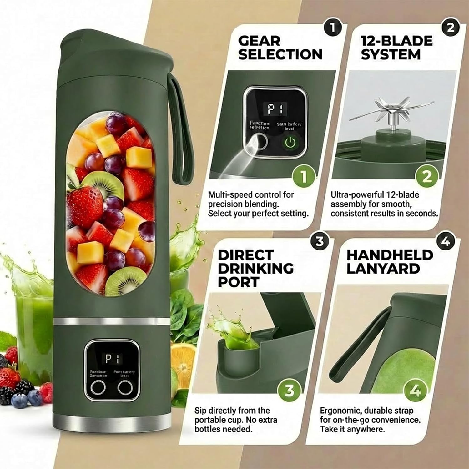 Lilogi Portable Electric Blender, 500ML Blenders for Shakes and Smoothies | 12-Blade USB-C Rechargeable Blender, With Safety Lock, BPA-Free Travel Cup, For any kitchen,office,outdoor,travel or sports - Image 3