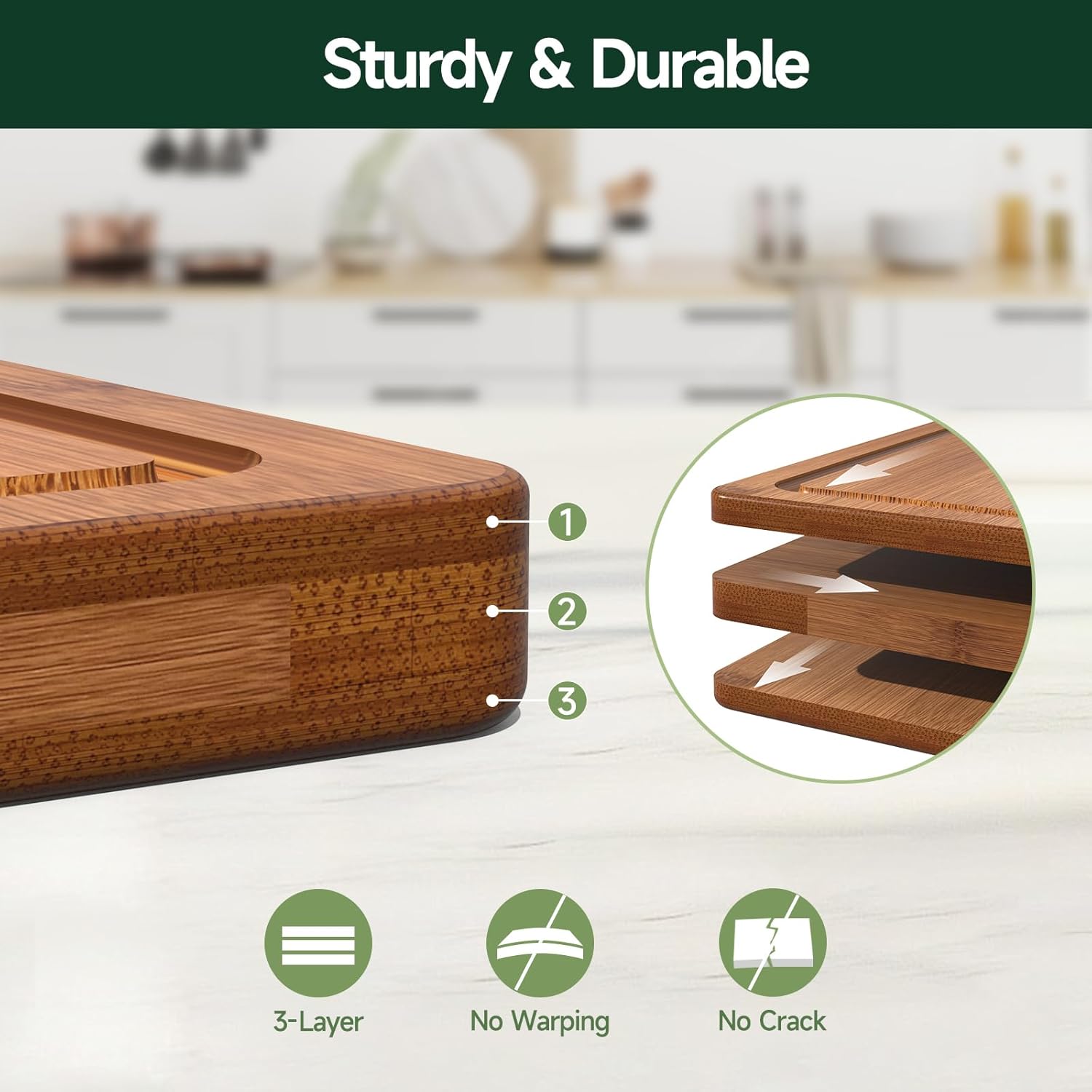 3-Piece Set Deep-Carbonized Bamboo Cutting Board for Kitchen - Crack-Resistant Wood Chopping Boards with Deep Juice Grooves, Pre-Oiled Butcher Block for Meat, Vegetables & Cheese, Carbonized - Image 3