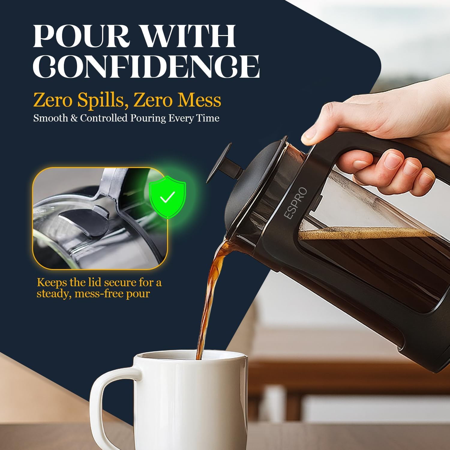 ESPRO Light P3 French Press Coffee Maker – Patented Double Micro-Filter for Grit-Free Brew, Heat Resistant thicker Borosilicate Glass Coffee press – (Black, 32 oz) - Image 7
