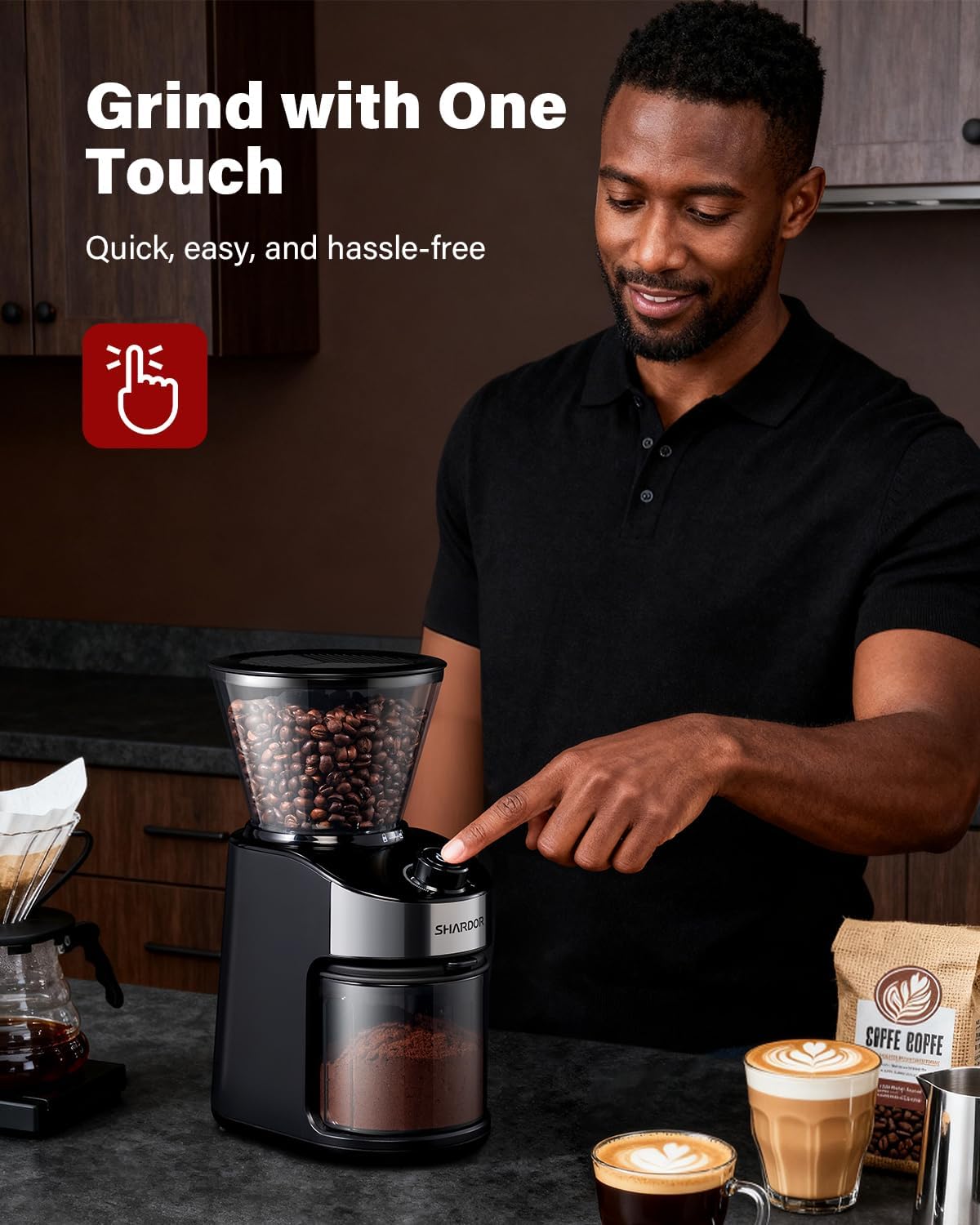 SHARDOR Burr Coffee Grinder Electric with 32 Grinding Sizes 4.0, Coffee Grinders for Home Use with 40 Seconds Adjustable Electronic Timer, Coffee Bean Grinder with Chamber Cleaning Button,Black - Image 7