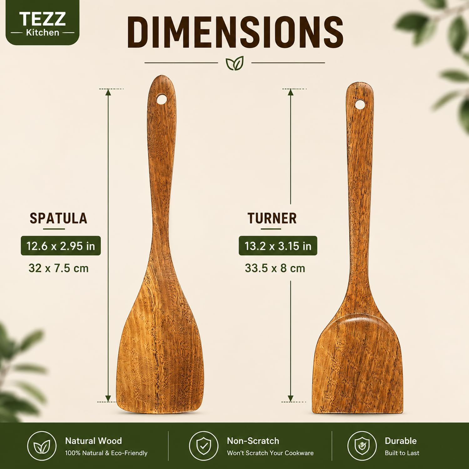 Wooden Spatulas, 2 PCs Natural Acacia Wooden Cooking Utensils Set for Non-stick Pan Kitchen Tool, flipping and Wok Spatula, Wooden Spoons & Spurtle for Cooking - Image 8