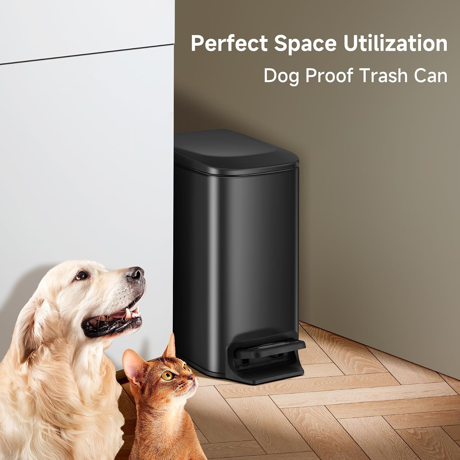 TIPGO Slim Bathroom Trash Can with Lid Soft Close, Step Pedal, 6 Liter / 1.6 Gallon Stainless Steel Garbage Can with Removable Inner Bucket, Anti-Fingerprint Finish (Matte Black) - Image 6
