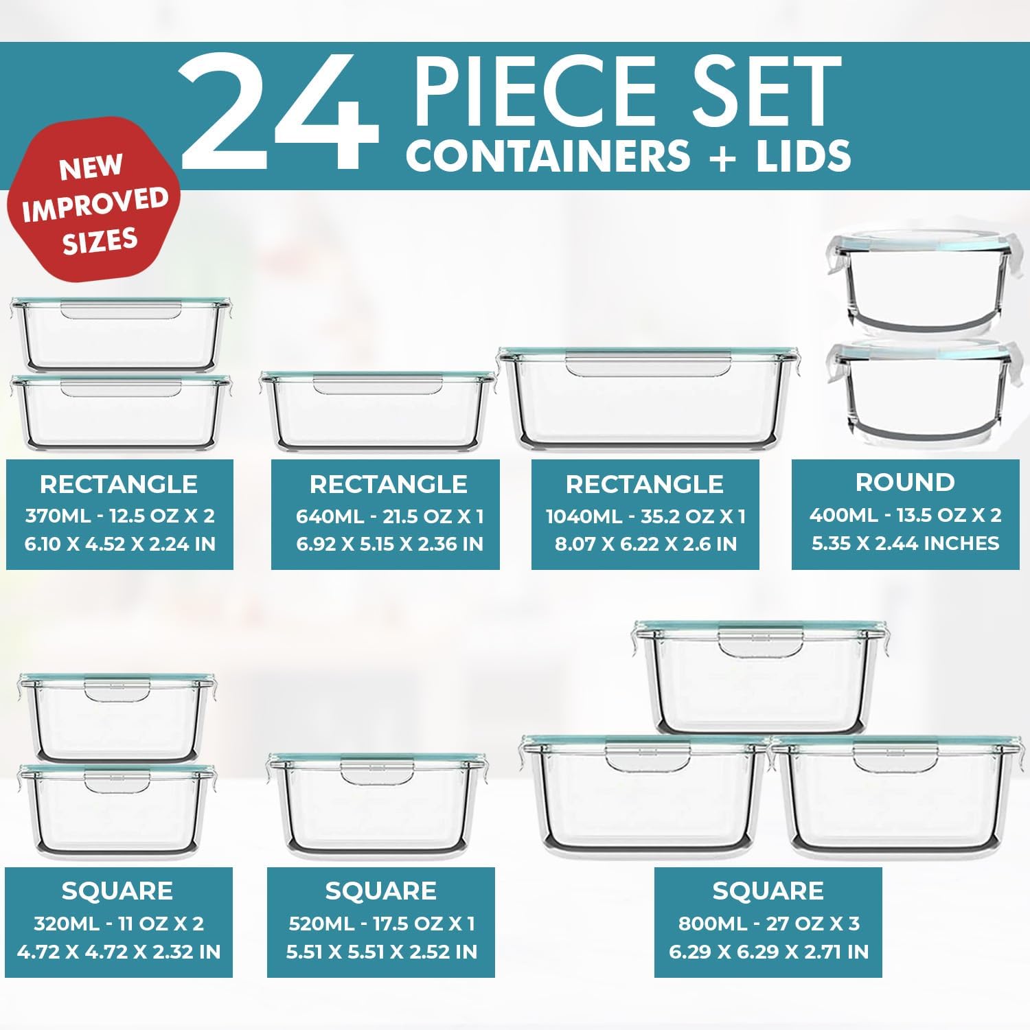 Razab 24 Pc Airtight Glass Food Storage Containers - Glass Meal Prep Containers - Freezer to Oven Safe - Steam Release Valve BPA Free - Airtight Bento Boxes - Leak Proof (12 lids & 12 Containers) - Image 2