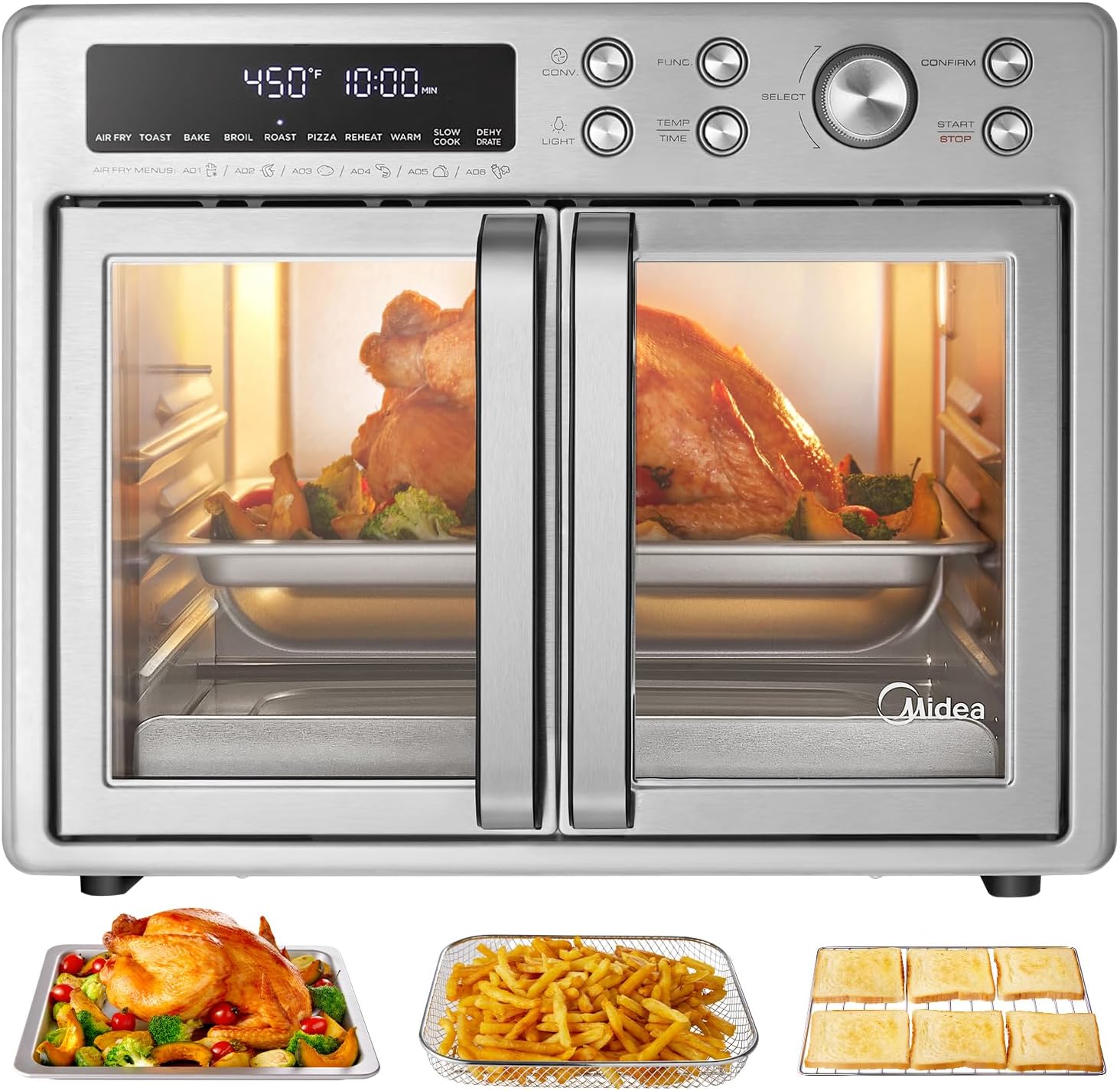 Midea Flexify Classic French Door Toaster Oven Air Fryer Combo, 10-in-1 Large Capacity 26.4 QT Countertop Oven, 25% Faster Cooking and 90% Less Oil, Stainless Steel - Image 11