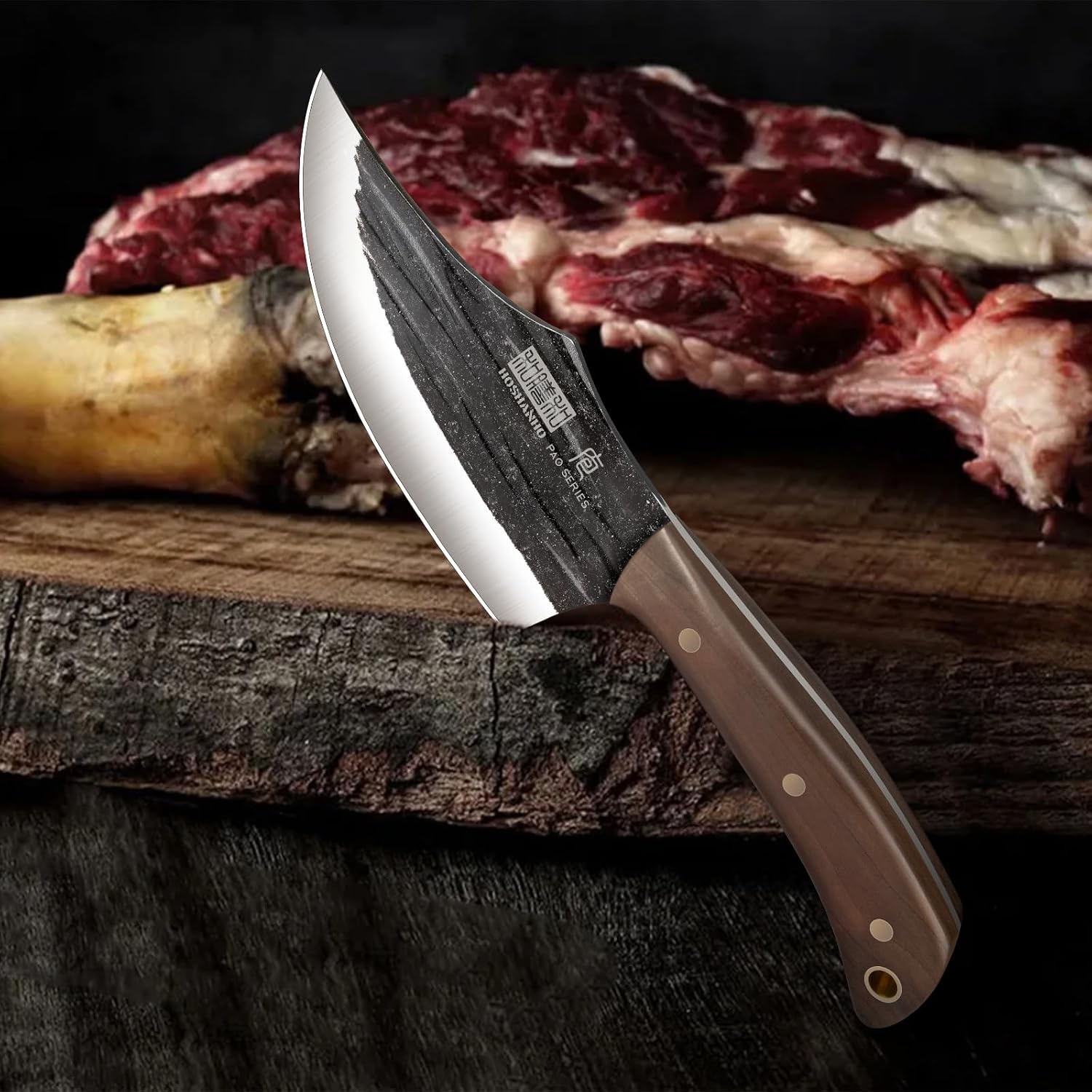 HOSHANHO Butcher Knife Set, Hand Forged Butcher Chef Knife Set with Roll Bag, Sharp Meat Cleaver Knife & Bone Chopper Knives & Fillet Knives for Home & Camping & BBQ Gift with Men - Image 7
