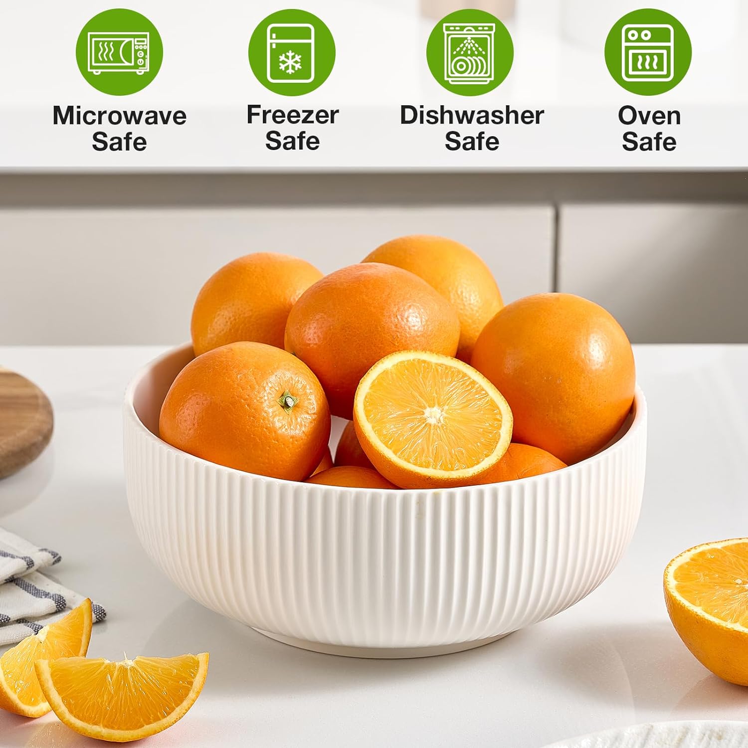 Mfacoy 2 Pack Salad Bowl, 8 inch 60 oz Large Serving Bowl Set, Deep Bowl for Kitchen, White Ceramic Bowl Set for Soup, Cereal, Ramen, Pasta, Salad, Dishwasher & Microwave Safe, Easy Clean - Image 6