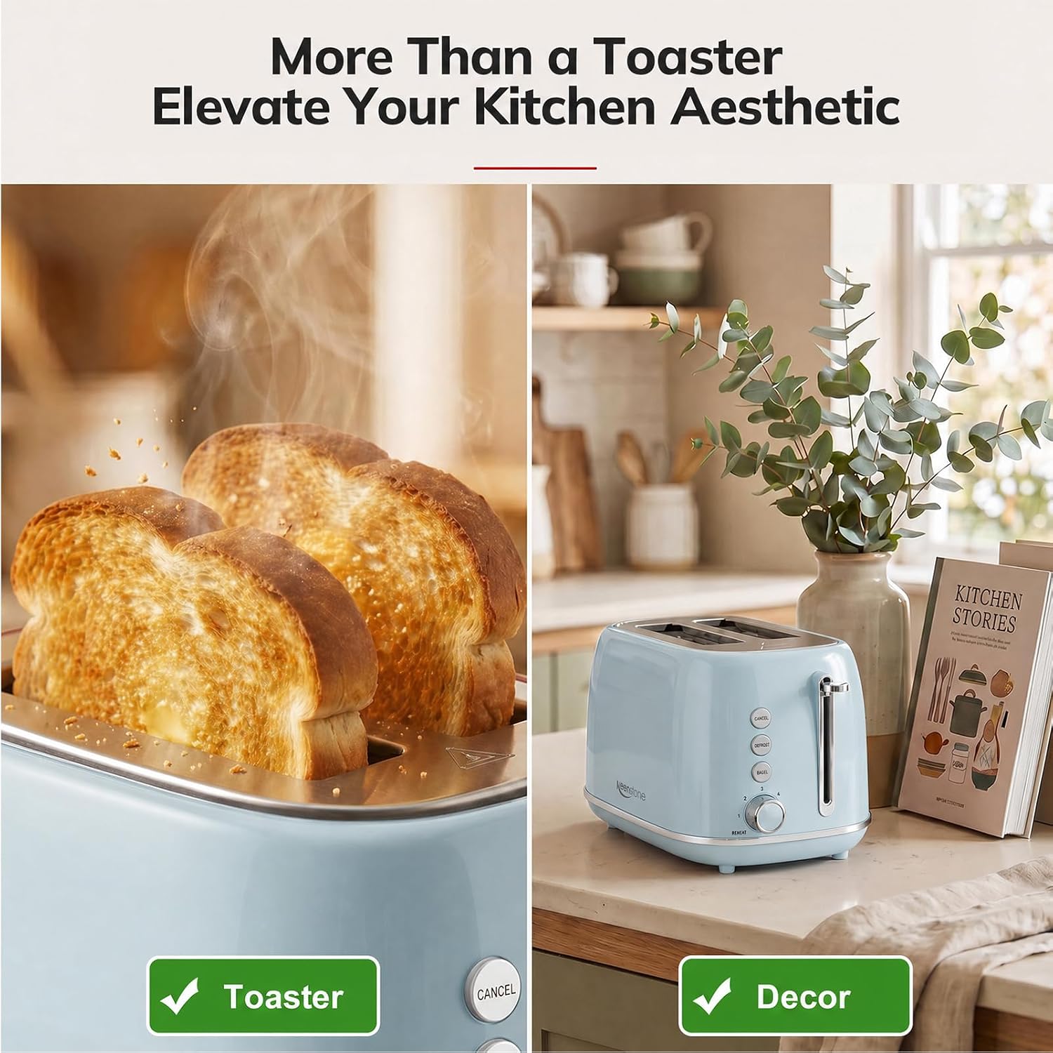 Retro 2 Slice Stainless Steel Toaster with 6 Bread Shade Settings, Bagel, Cancel, Defrost Function, Extra Wide Slot, Removable Crumb Tray, Blue - Image 2