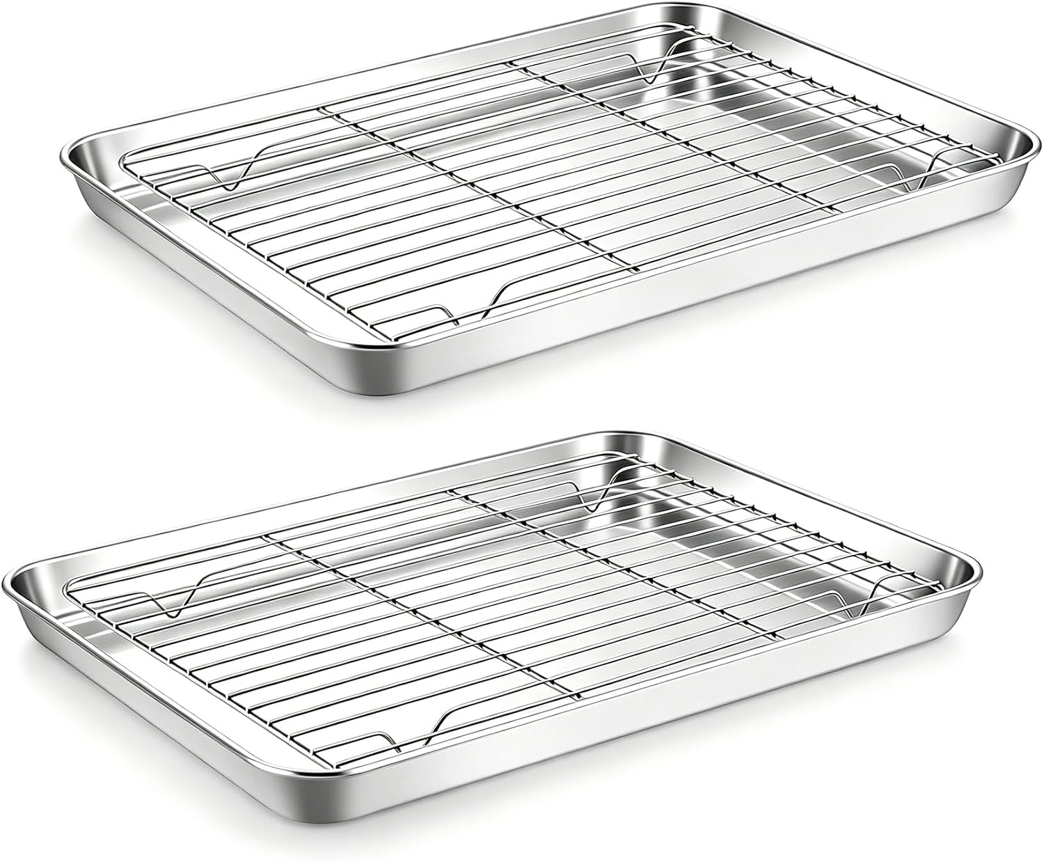 Onader Baking Sheet with Cooling Rack Set of 2, 16x12 Inch Stainless Steel Cookie Sheets for Baking, Metal Jelly Roll Pan with Rack for Oven, 2 Pans + 2 Racks, Nonstick & Rust Resistant