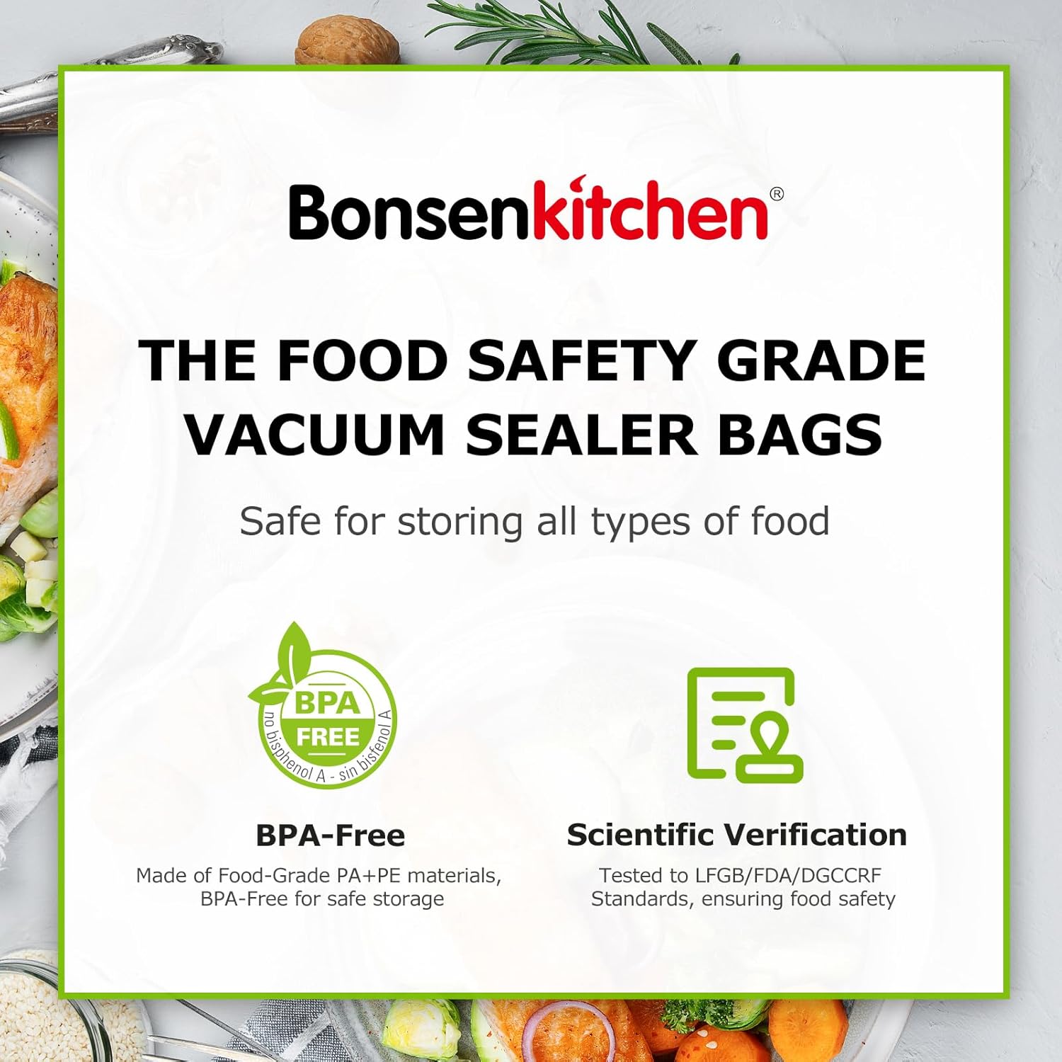 Bonsenkitchen Vacuum Sealer Rolls Bags, 6 Pack 3 Rolls 11" x 20' + 3 Rolls 8" x 20' Commercial Grade BPA Free Bag Rolls, Durable Customized Size Food Vac Bags for Storage and Sous Vide Cooking VB3211 - Image 7