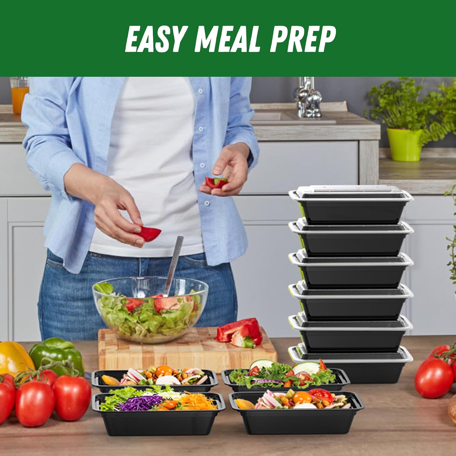 Dealusy 50 Pack (100-Piece) 38 oz Meal Prep Containers Reusable with Lids, Sturdy Leakproof & Food Safe, Microwave, Freezer, Dishwasher Safe Prep Containers, To Go Take Out Plastic Food Storage - Image 6