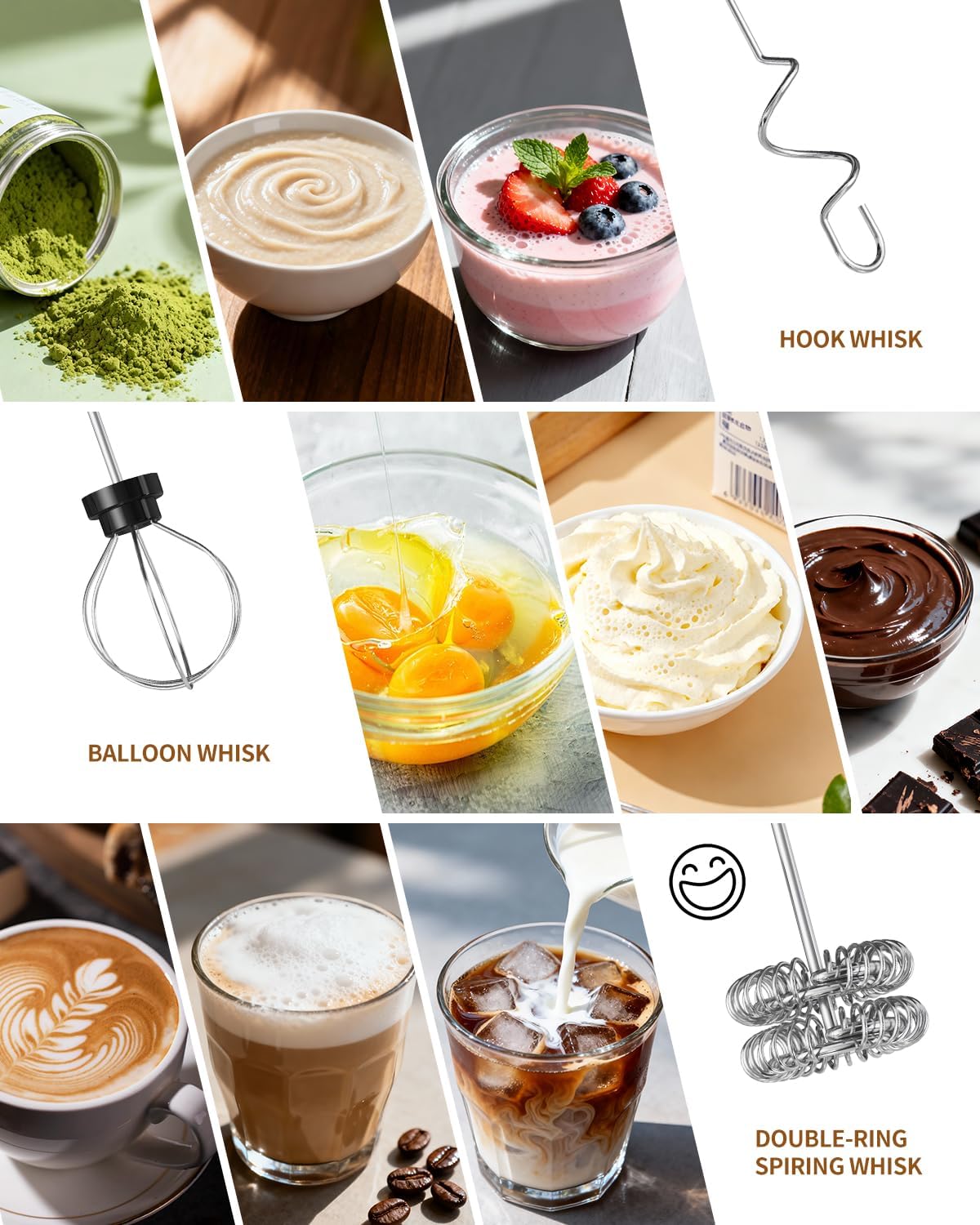 CIRCLE JOY Rechargeable Handheld Milk Frother Wand with 3 Variable Speeds, 3 Whisks and Storage Box, Electric Drink Mixer for Latte, Cappuccino, Hot Chocolate, Eggs and Protein Powder, Black - Image 3