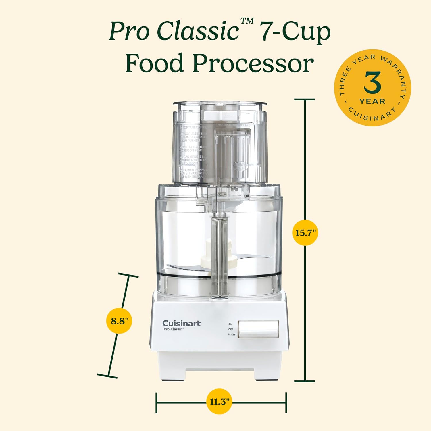 Cuisinart 7-Cup Pro Classic Food Processor, 600-Watt Motor, Vegetable Chopper & Blender for Mincing, Dicing, Shredding, Puree & Kneading Dough, DLC-10SYP1, White - Image 3