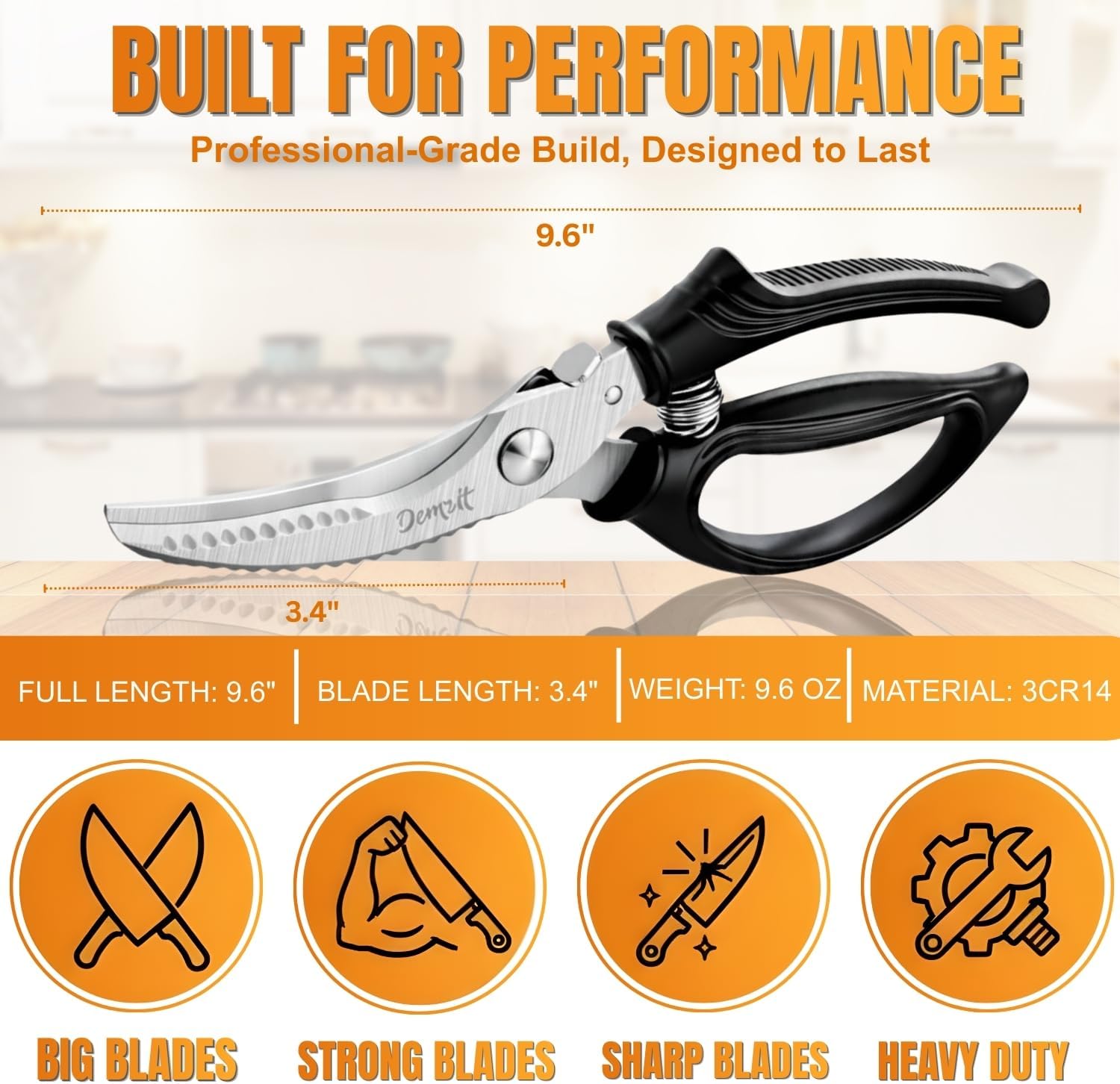 Poultry Shears, Kitchen Shears Heavy Duty for Food With Anti-Slip Handle & Safety Lock, Meat Scissors, Chicken, Lobster, Quail, Fish, Food Cutting Scissors, Bone Cutter - Spring Loaded - Image 2