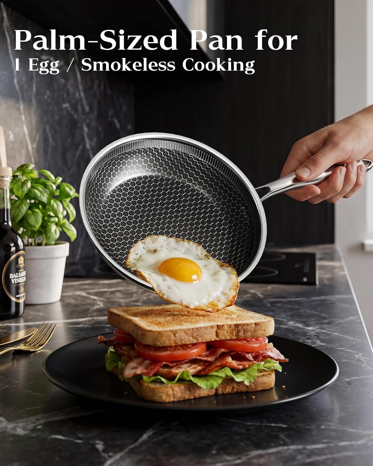 7-Inch Nonstick Frying Pan, Durable Stainless Steel Skillet, Induction Cooktop Compatible, PFOA-Free Scratch-Proof, Dishwasher & Oven Safe, Stay-Cool Handle, Silver Kitchen Cookware - Image 2