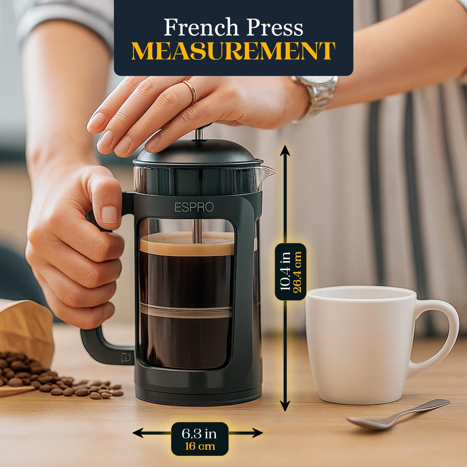 ESPRO Light P3 French Press Coffee Maker – Patented Double Micro-Filter for Grit-Free Brew, Heat Resistant thicker Borosilicate Glass Coffee press – (Black, 32 oz) - Image 2