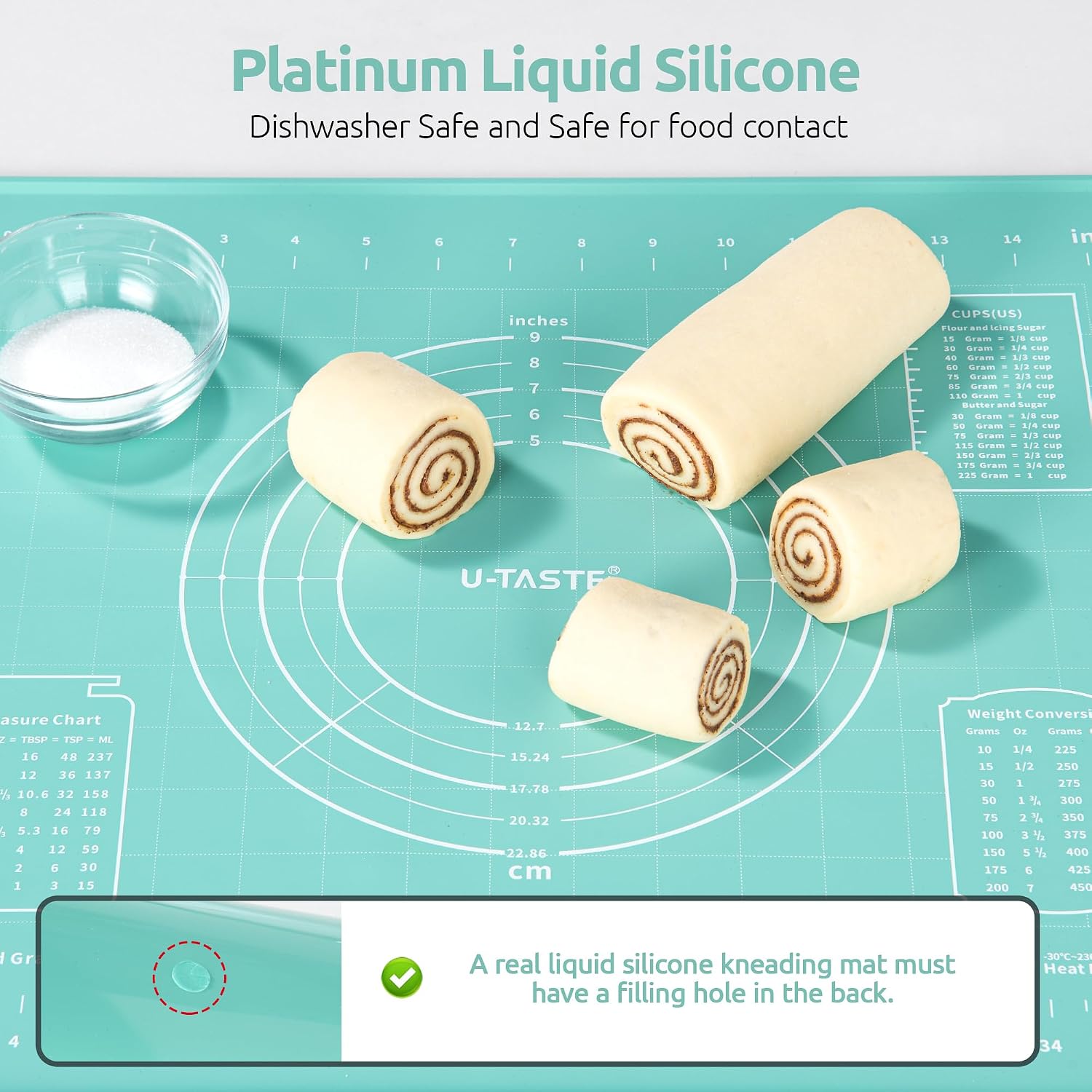 U-Taste Liquid Silicone Pastry Mat: 16"x20" Food-Grade Non-Stick Dough Rolling Baking Sheet, Non Slip for Kneading, Making Pizza, Fondant, Pie Crust with Clear Measurement and Raised Edges (Aqua Sky) - Image 3