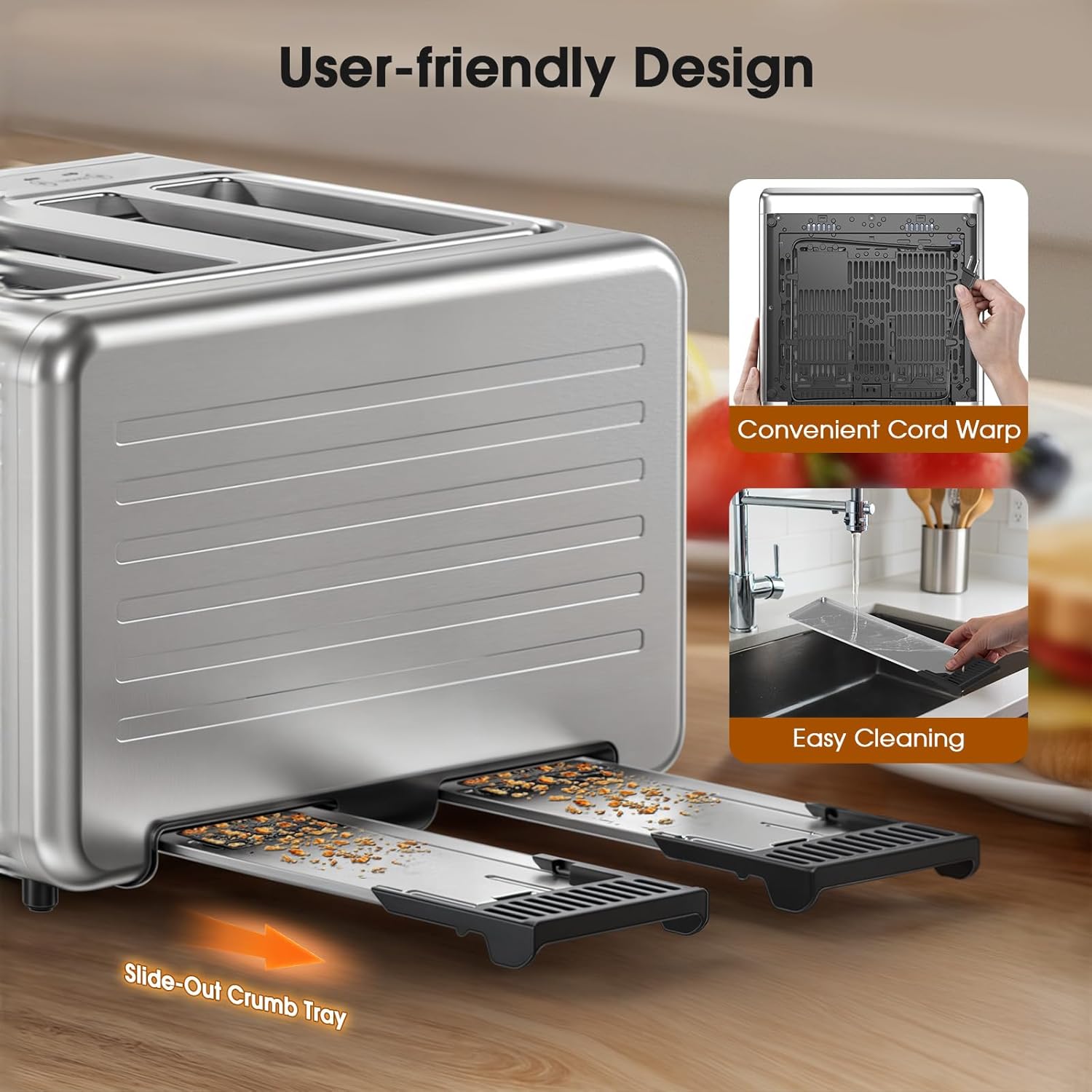 Smart Toaster 4 Slice with Dual Touchscreen & Independent Controls, 1800W Stainless Steel, Wide Slots for 6 Bread Types & Toast Settings,Single-Slice Modes, Defrost, Reheat - Image 8