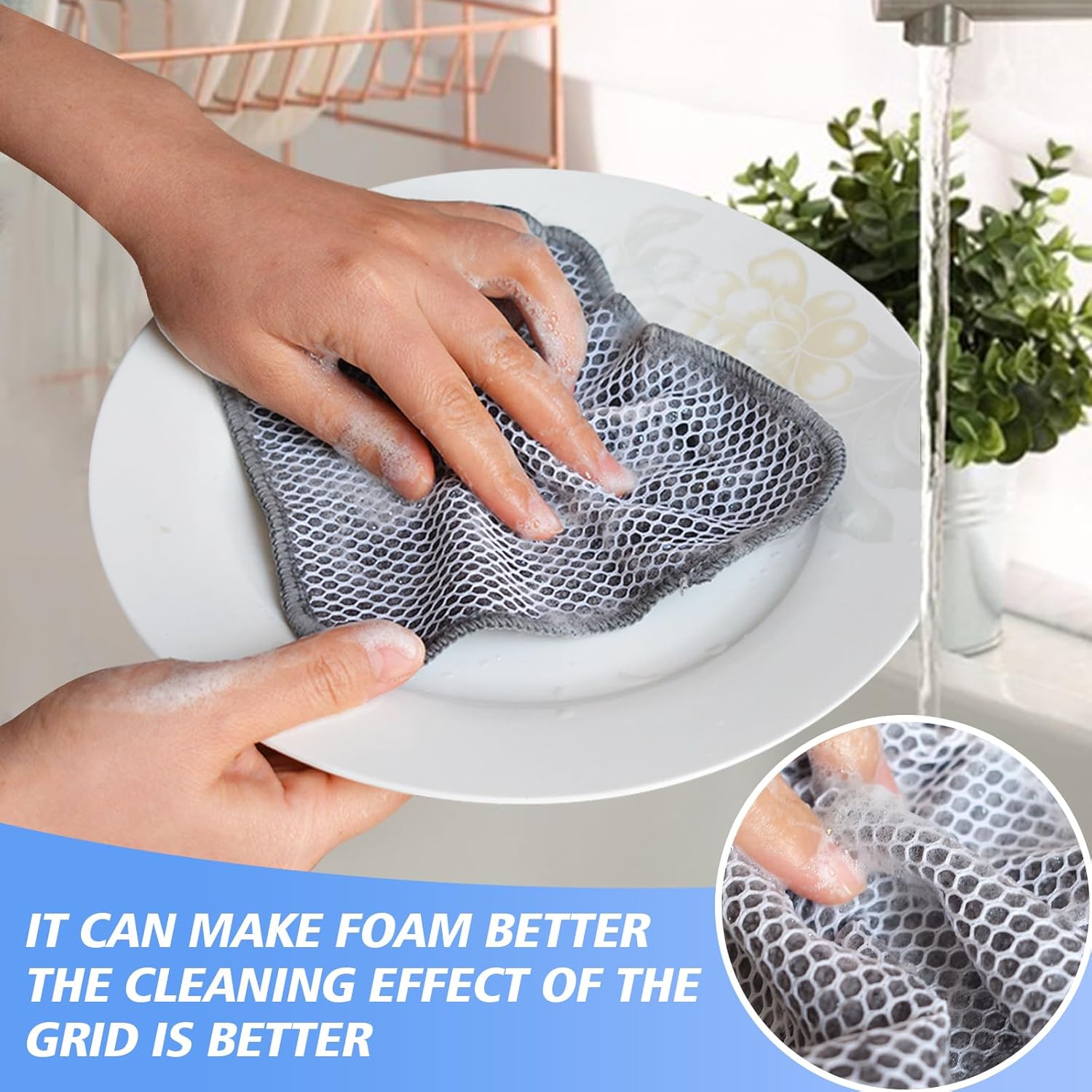KinHwa Kitchen Washcloths for Dishes Absorbent Microfiber Dish Cloths Quick Dry Dish Rags with Poly Scour Scrub Side Ideal for Kitchen Cleaning (Gray, 7inchx7inch 9 Pack) - Image 6