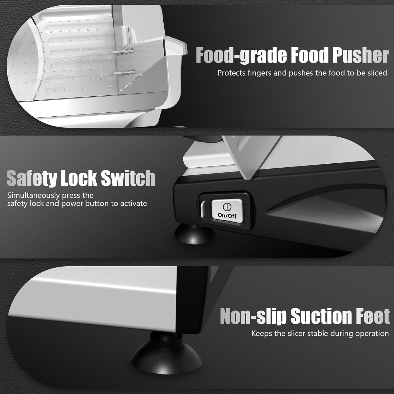 OSTBA Meat Slicer with Quiet DC Motor, 200W Electric Deli Slicer, Dual 7.5'' Stainless Steel Blades, 0-15mm Adjustable Thickness, Easy to Clean, Ideal for Meat, Cheese, Bread, and Vegetables - Image 7