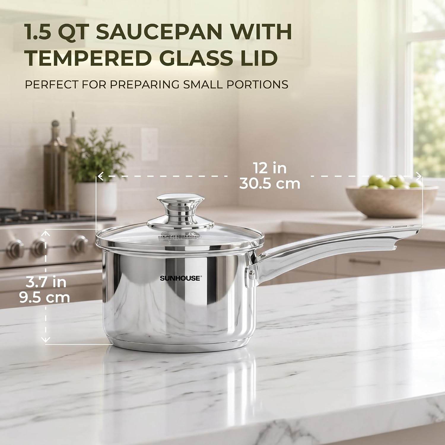 Sunhouse 1.5 QT Stainless Steel Sauce Pan with Lid, Small Pot for Cooking, PFOA-Free, Advanced Impact Bonding Induction Base Mini Saucepan, Compatible with Induction, Ceramic, Gas - Image 2