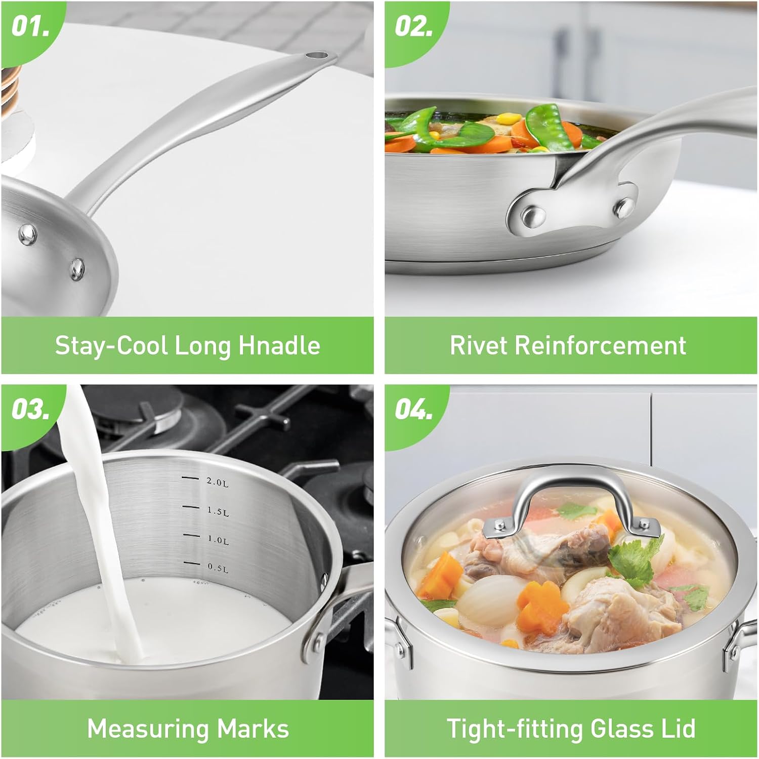 Duxtop Professional Stainless Steel Pots and Pans Set, 17PC Induction Cookware Set, Impact-bonded Technology - Image 5