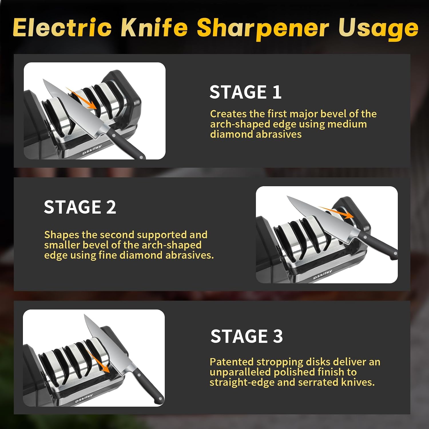Electric Knife Sharpener for Kitchen – Professional 3-Stage 100% Diamond System with 20° Precision Angle, Fast Sharpening to Restore & Polish Chef Knives (Silver) - Image 5