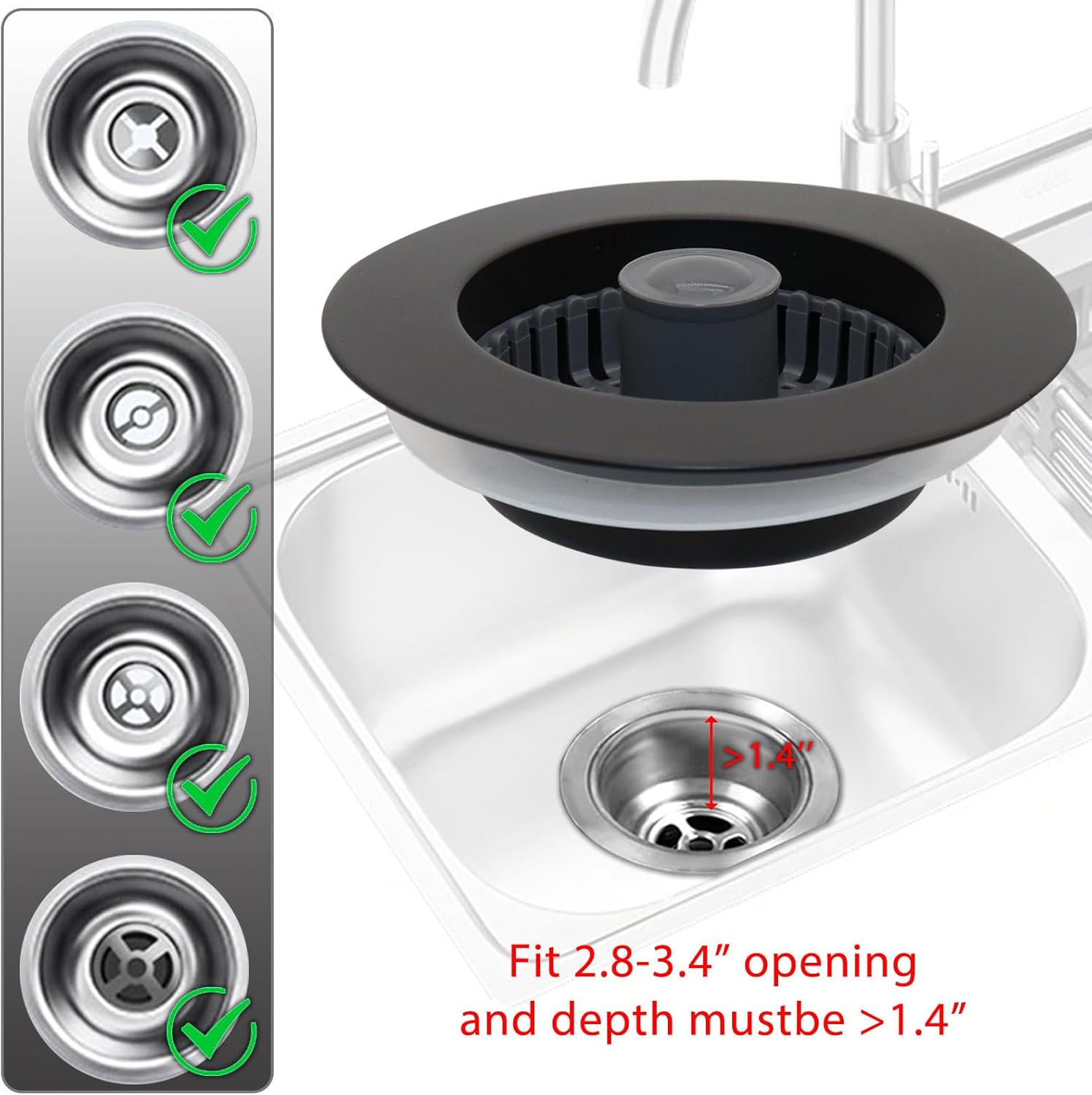 BAOLSLS 3 in 1 Kitchen Sink Stopper, Pop Up Kitchen Sink Drain Strainer, with an Extra Basket Strainer, Kitchen Sink Drain Stopper for US Standard 3-1/2 Inch, Matte Black - Image 5