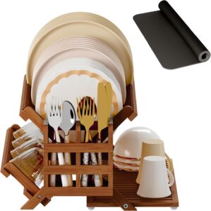 Greenual Teak Dish Drying Rack with...