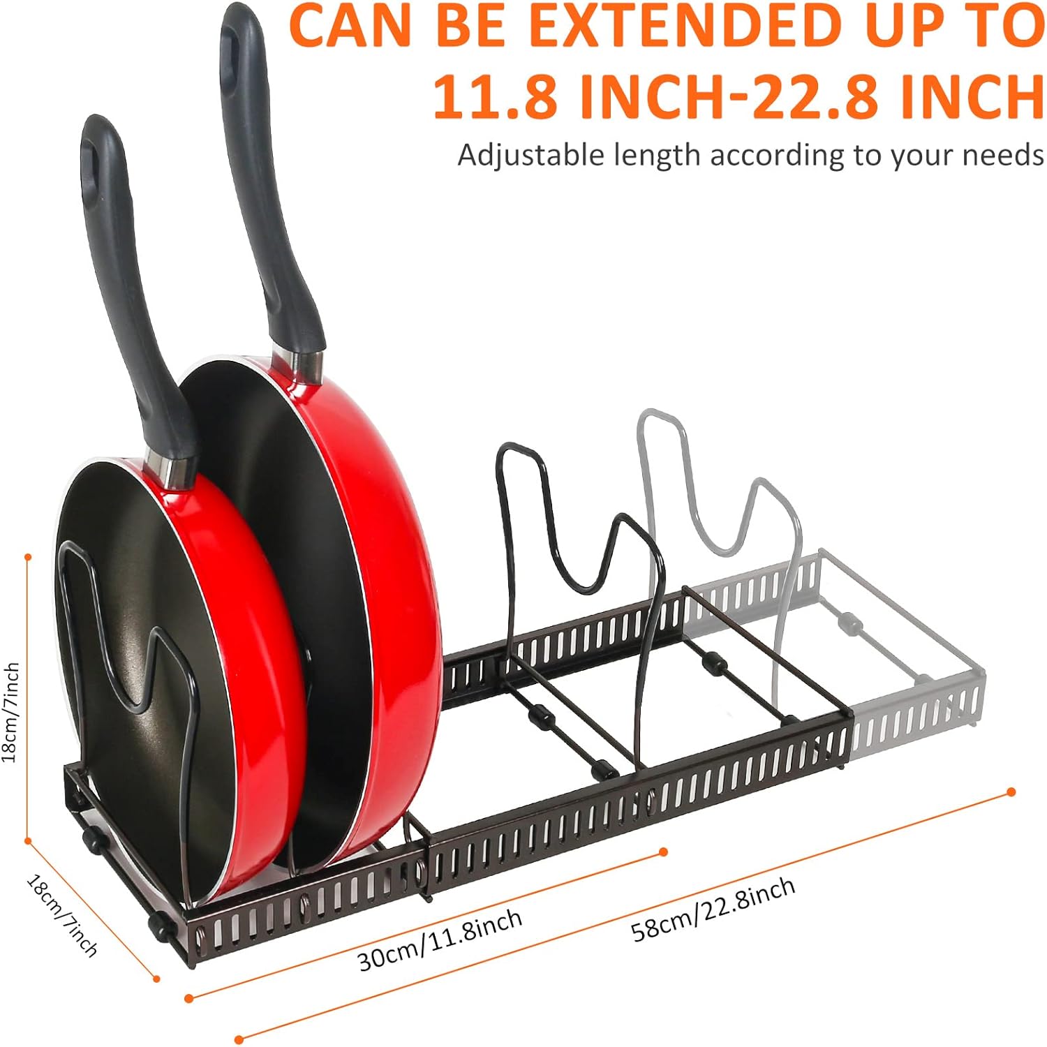 Pot Rack Organizer -Expandable Pot and Pan Organizer for Cabinet,Pot Lid Organizer Holder with 10 Adjustable Compartment for Kitchen Cabinet Cookware Baking Frying Rack,Bronze - Image 3