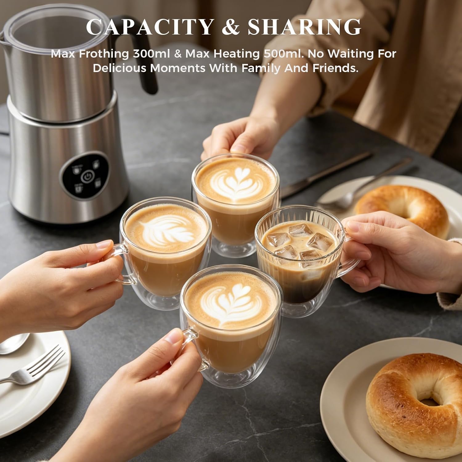 Milk Frother and Steamer, Electric Frother with Detachable Stainless Steel Jug, Hot & Cold Foam Maker for Latte, Cappuccino, Coffee, 4-in-1 Automatic Milk Warmer, 17oz Heat - Image 8