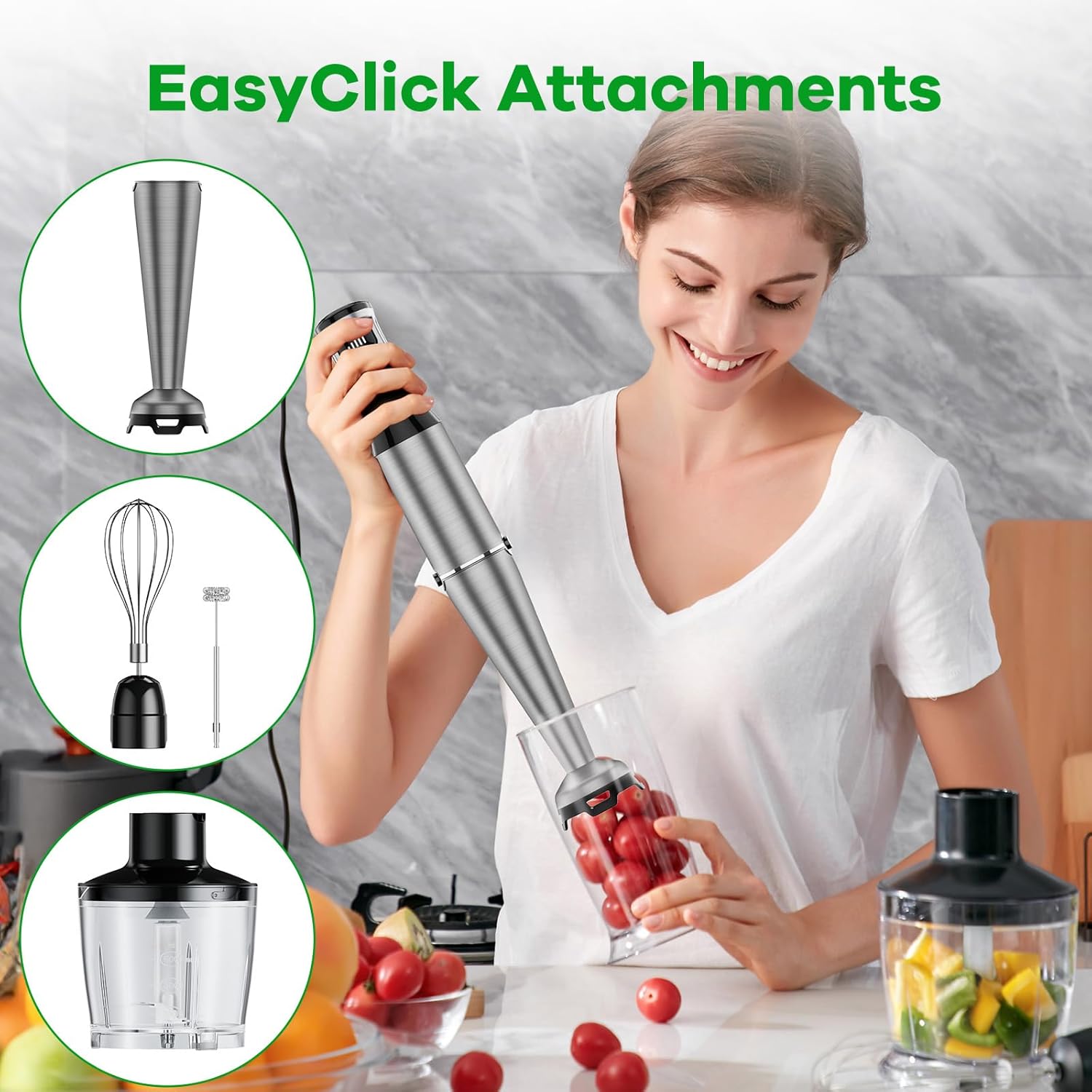 Turelar Immersion Blender Handheld Corded Hand Blenders Set 1100W, Trigger Variable Speed 5 in 1 Stick Emulsifier with Chopper, Whisk and Frother for Soup, Baby Food and Smoothies,Black - Image 4