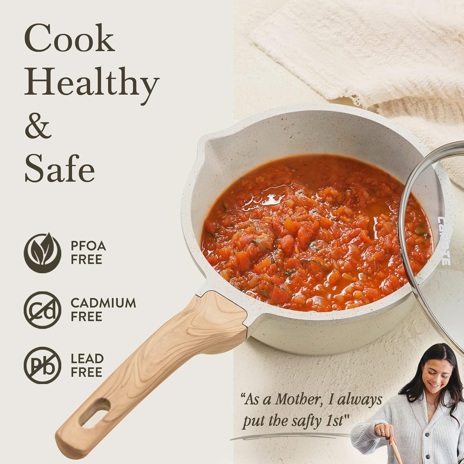 CAROTE 1.5Qt & 3.0Qt Sauce Pan Sets with Lid Cooking Pots Nonstick Saucepans Cookware Set with Pour Spout Small Kitchen Pot, Induction Comptable, Easy to Clean, PFOA FREE (White Granite) - Image 6
