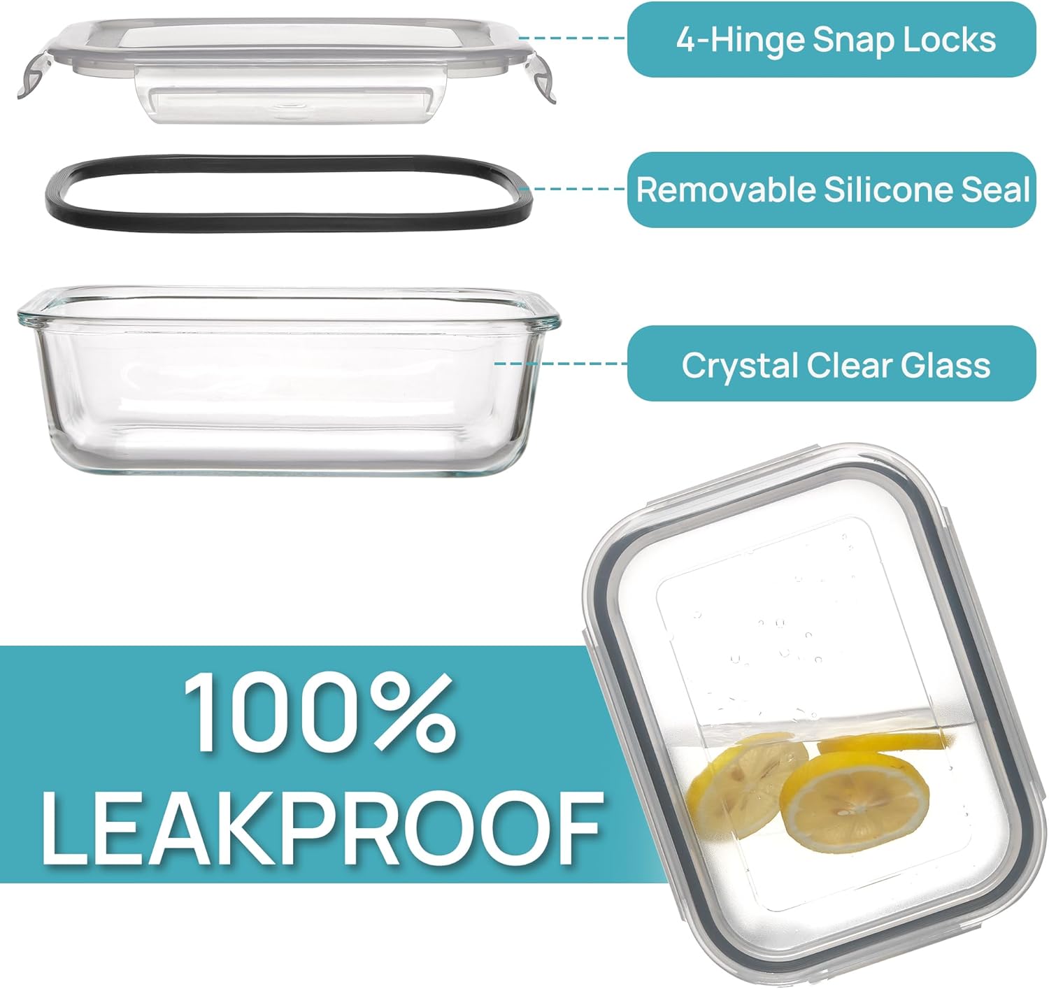 Vtopmart 5Pack 22oz Glass Storage Containers with Lids, Glass Meal Prep Food Container Sets with Snap Airtight Lid for Microwave, Oven, Freezer and Dishwasher, Grey - Image 6