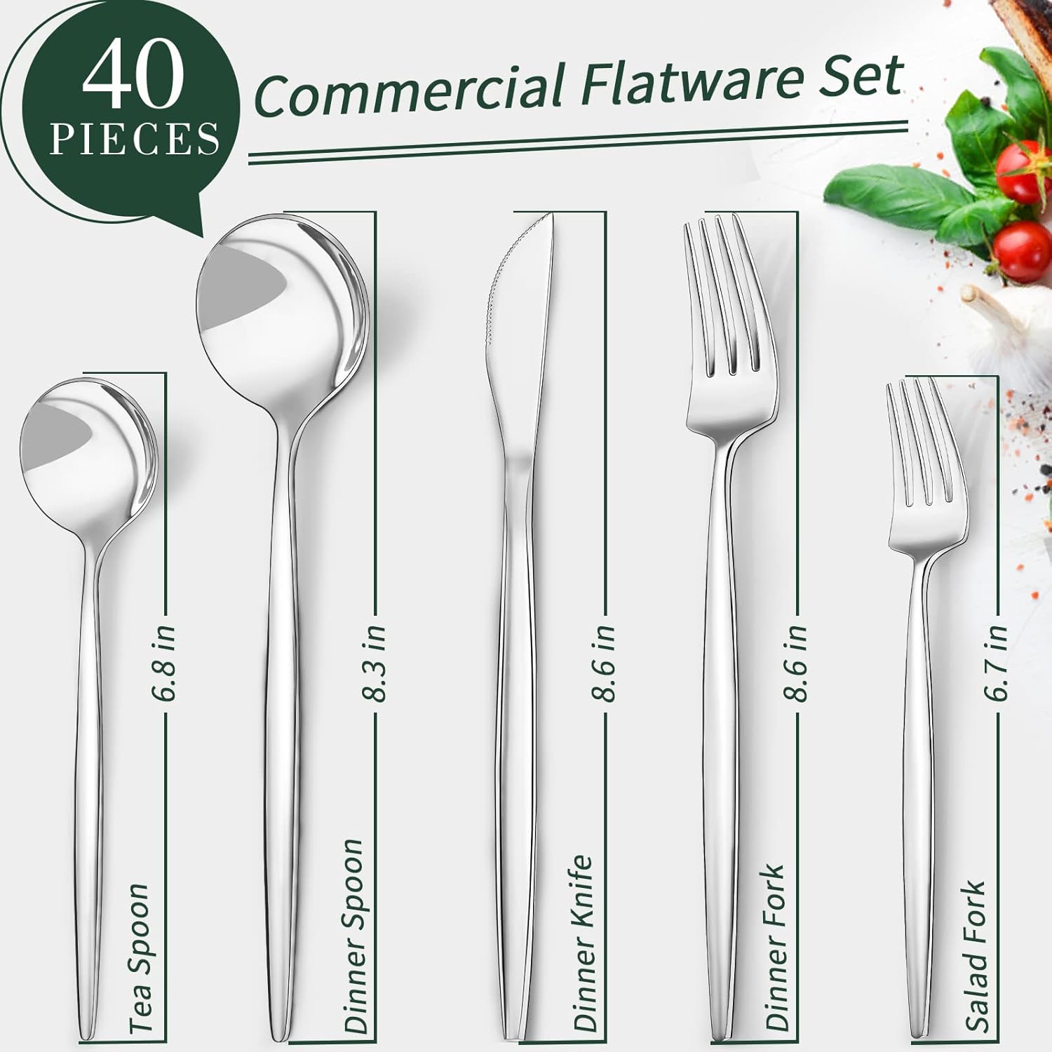 40-Piece Silverware Set for 8, CEKEE Stainless Steel Flatware Cutlery Set Included Knife Spoon and Fork, Kitchen Utensils Set for Home Hotel Wedding Restaurant - Mirror Polished & Dishwasher Safe - Image 6