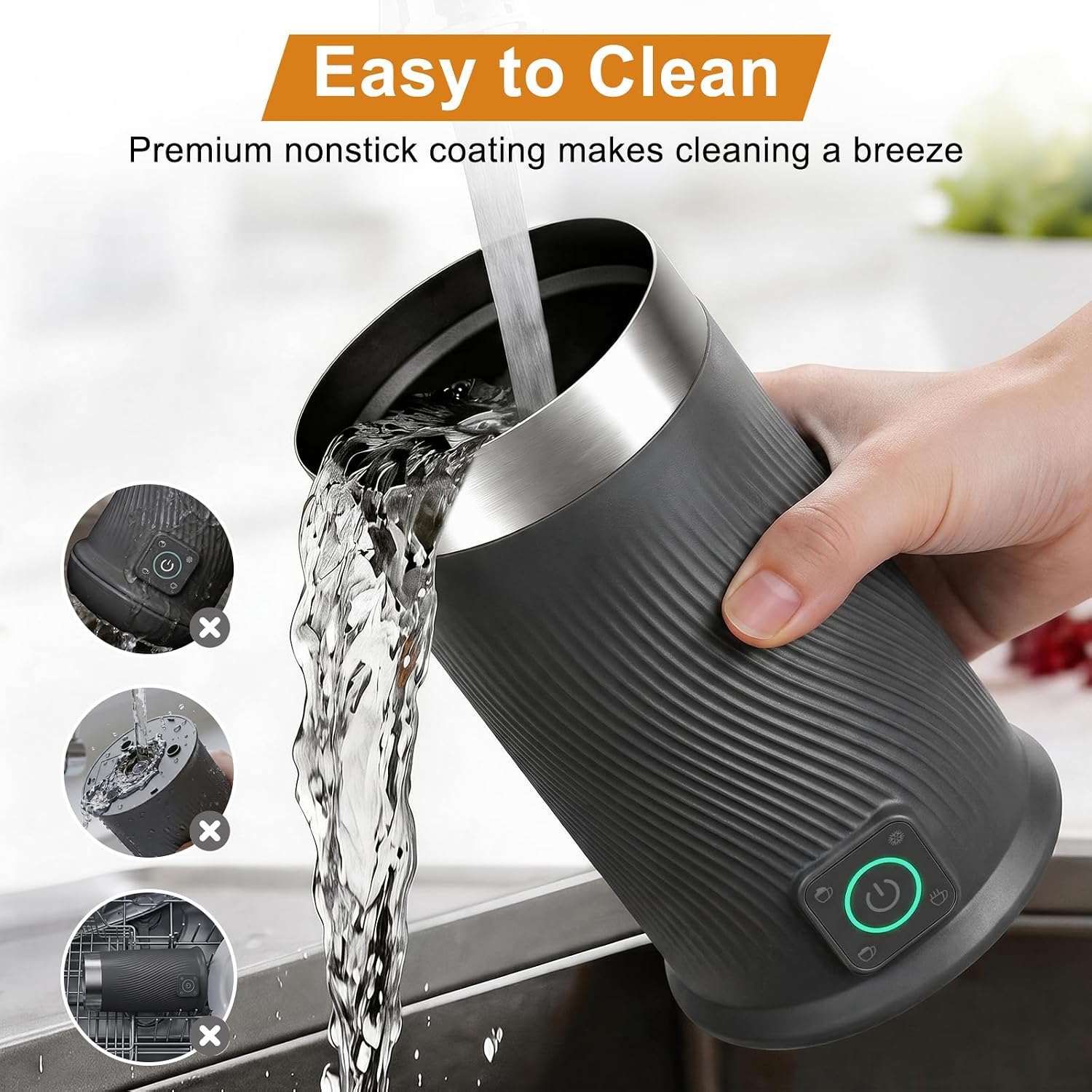 Wowteam Milk Frother, 4-in-1 Electric Milk Steamer, Warm and Cold Milk Warmer and Foam Maker for Coffee, Latte, Cappuccinos, Macchiato, 8.2oz/240ml, Stainless Steel (Black) - Image 5