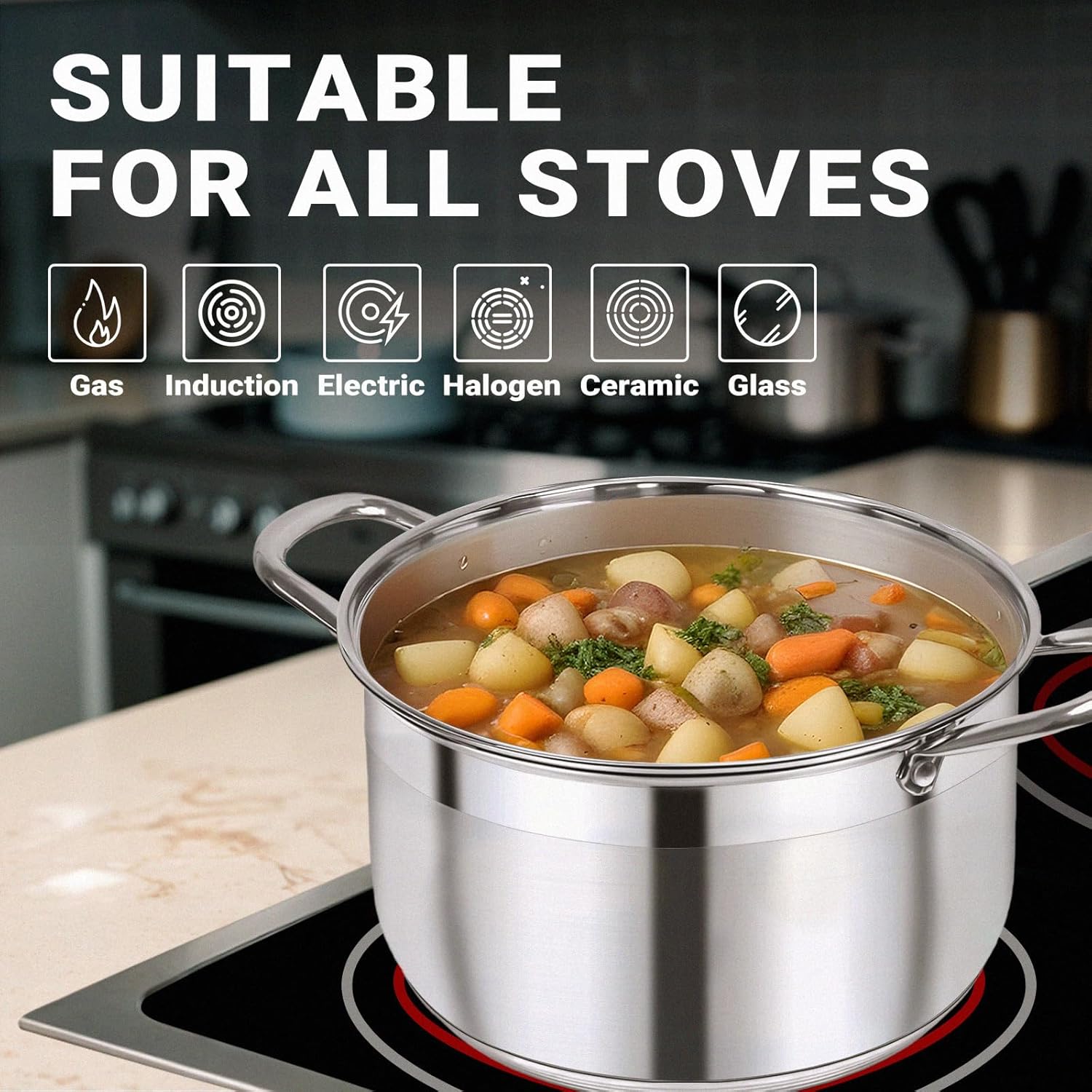 Kirecoo Stainless Steel Stock Pot - 8 Quart Heavy Duty Induction Cooking Pot with Visible Lid for Pasta, Soup, Spaghetti, Nonstick Thick Bottom Big Stockpot, Deep Cookware for Canning, Boiling, Simmer - Image 6